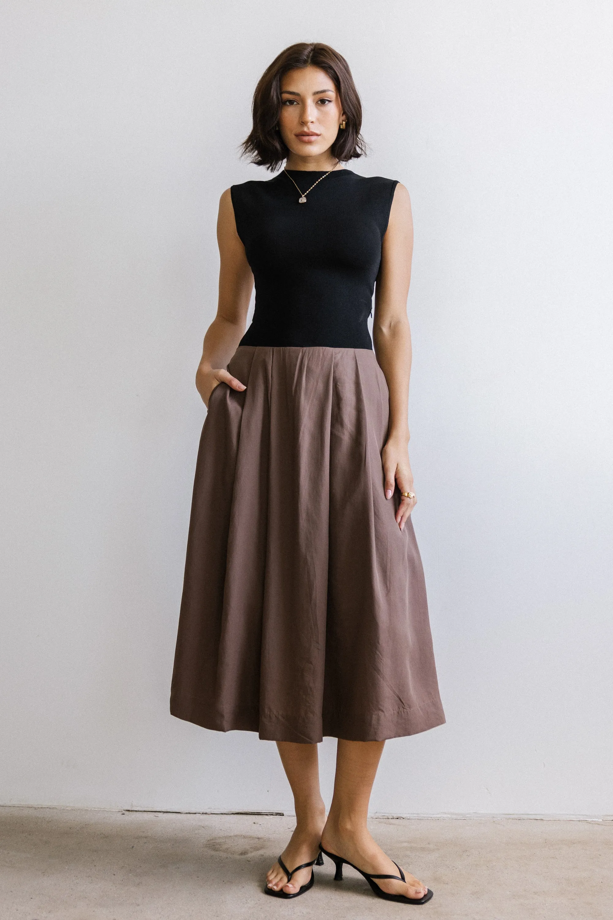 Tristan Mixed Media Midi Dress in Brown sold by bohme product image thumbnail 5