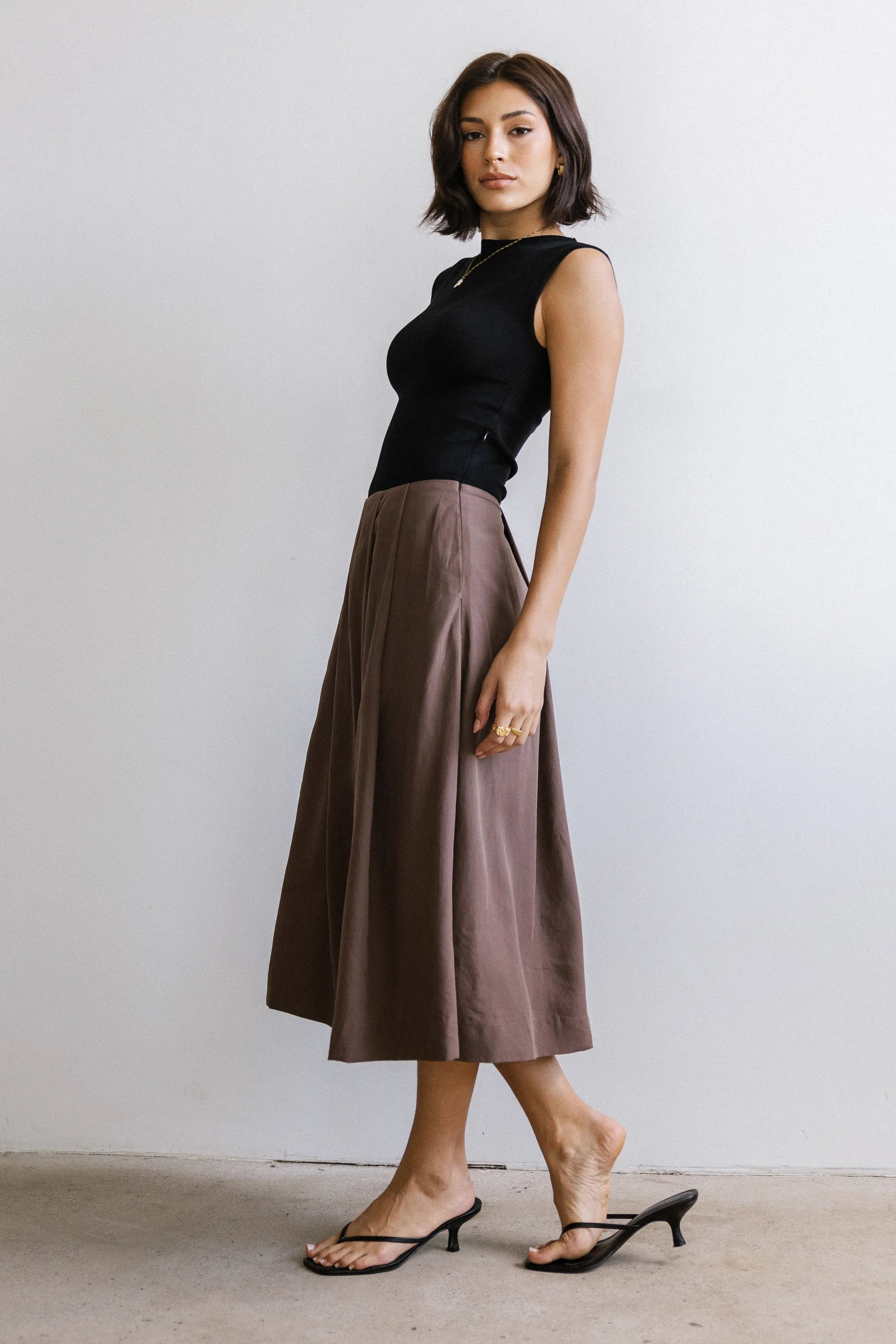 Tristan Mixed Media Midi Dress in Brown sold by bohme product image thumbnail 4