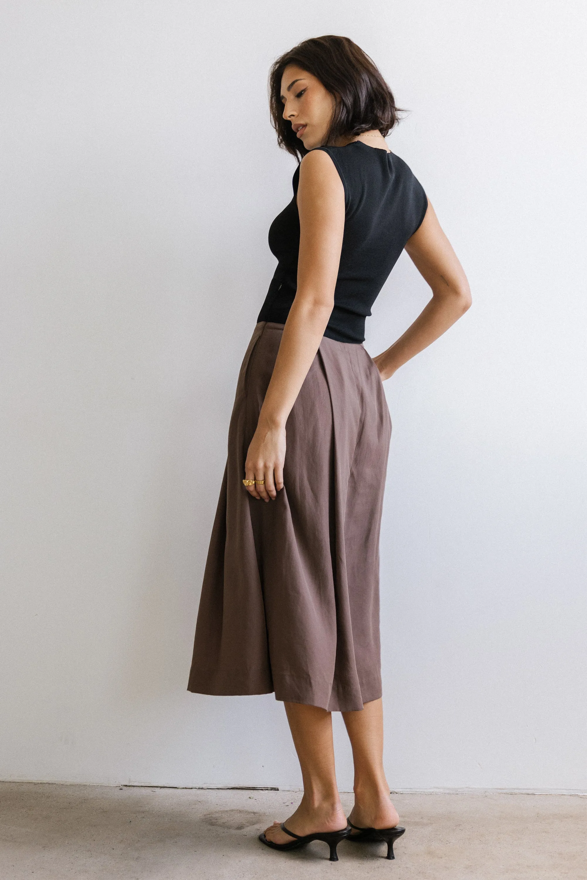 Tristan Mixed Media Midi Dress in Brown sold by bohme product image thumbnail 3