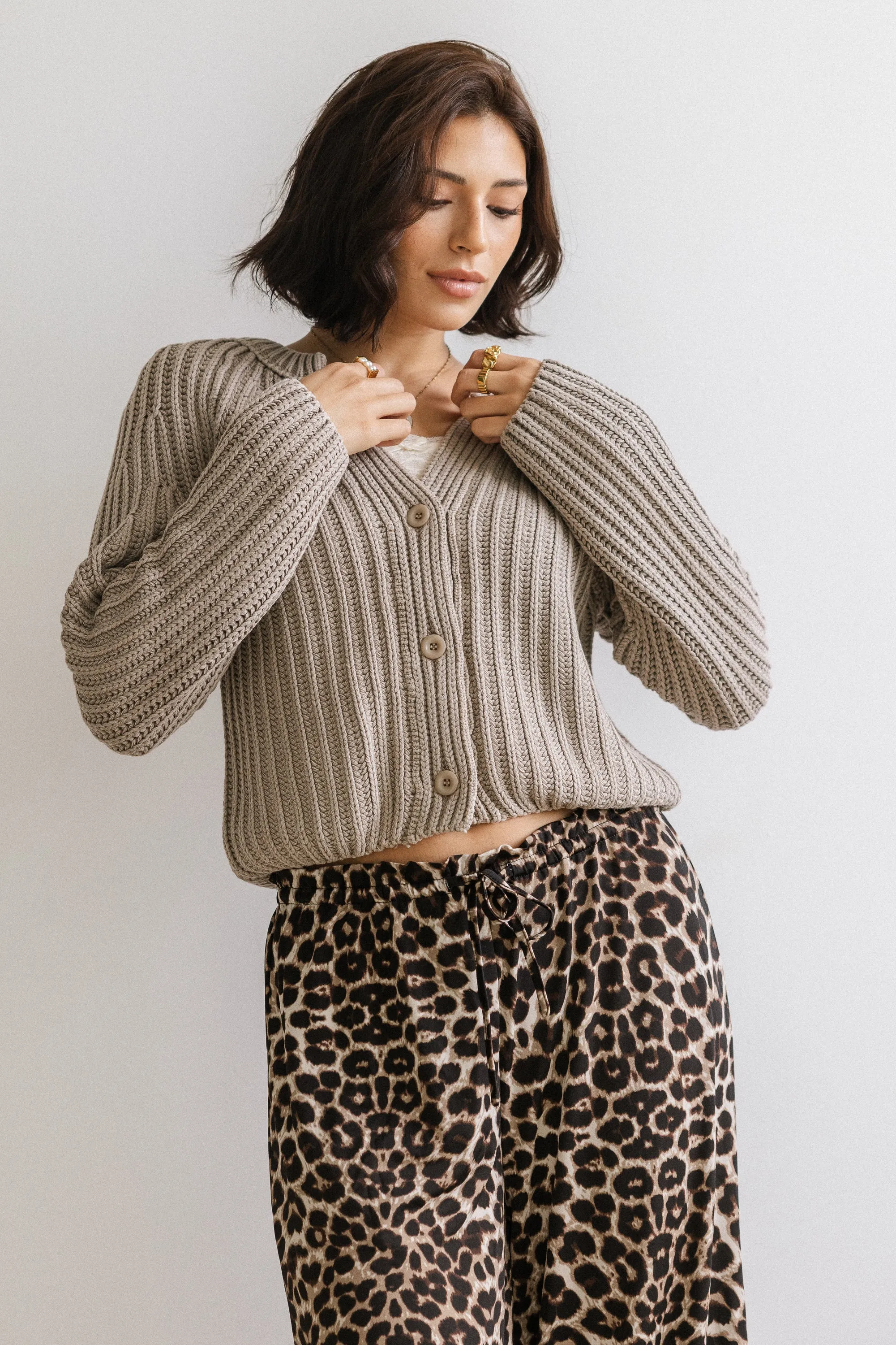 Katie Knit Cardigan in Tan sold by bohme