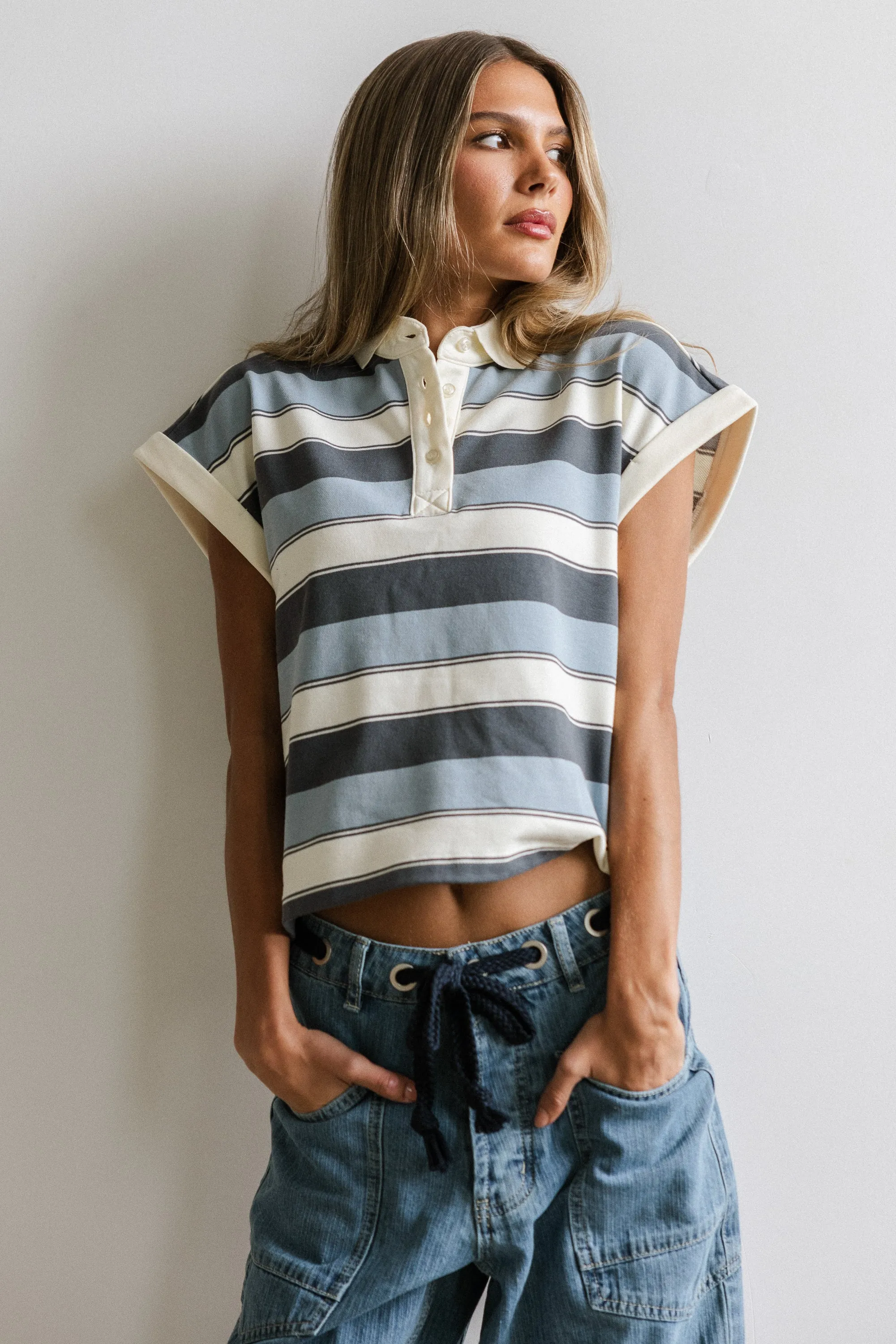Niko Striped Top in Blue sold by bohme