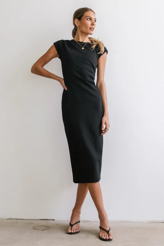 Ivy Fitted Midi Dress in Black sold by bohme