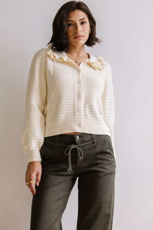 Maureen Collared Cardigan in Oatmeal sold by bohme