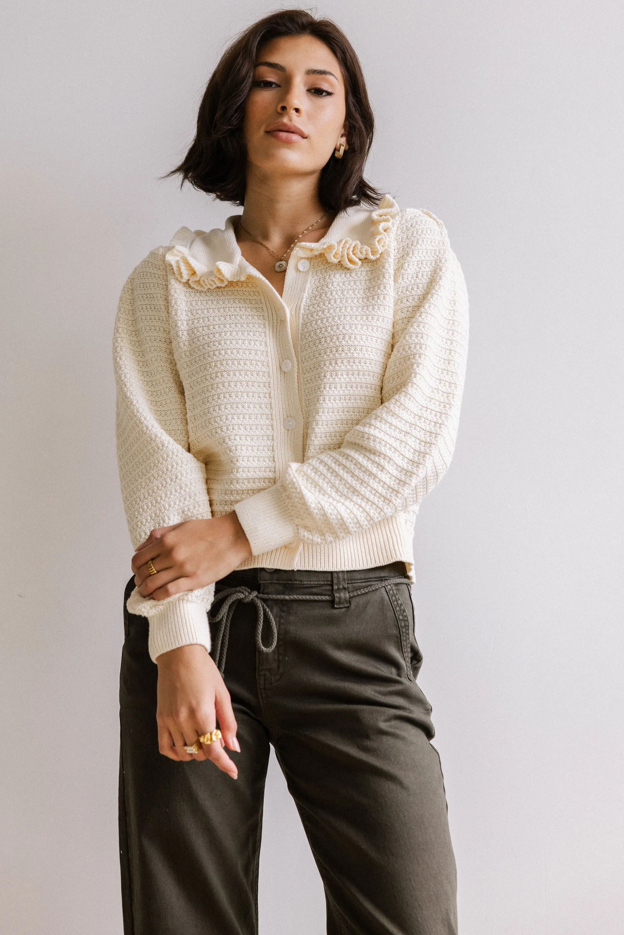 Maureen Collared Cardigan in Oatmeal - FINAL SALE sold by bohme product image thumbnail 3