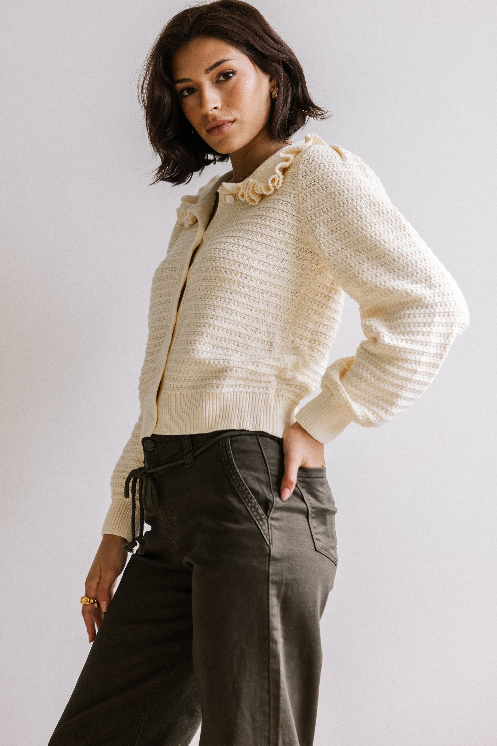 Maureen Collared Cardigan in Oatmeal - FINAL SALE sold by bohme product image thumbnail 4