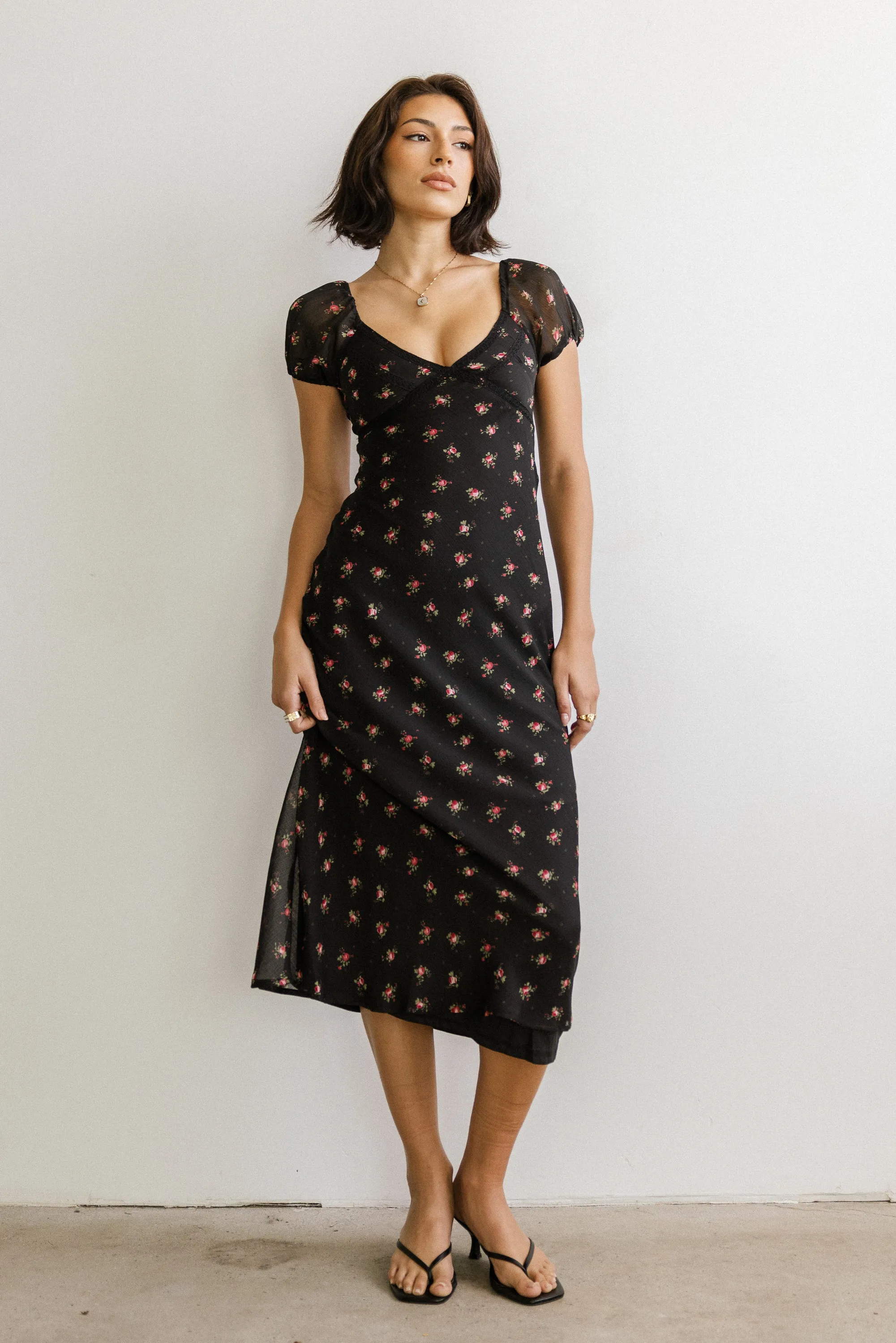 Cammie Floral Maxi Dress in Black sold by bohme