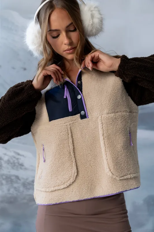 Milana Sherpa Pullover in Brown sold by bohme