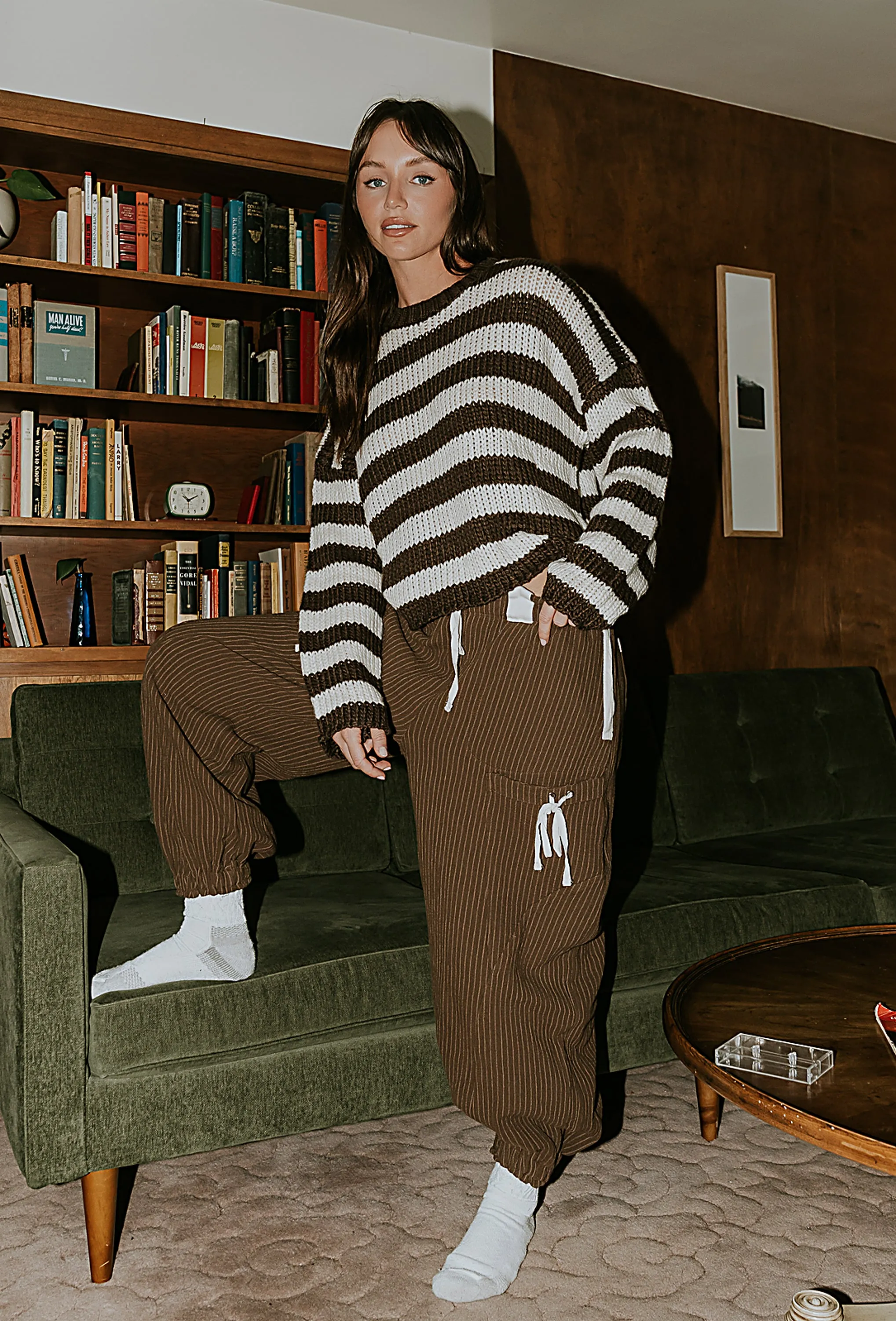 Cozette Striped Baggy Pants in Brown sold by bohme product image thumbnail 5