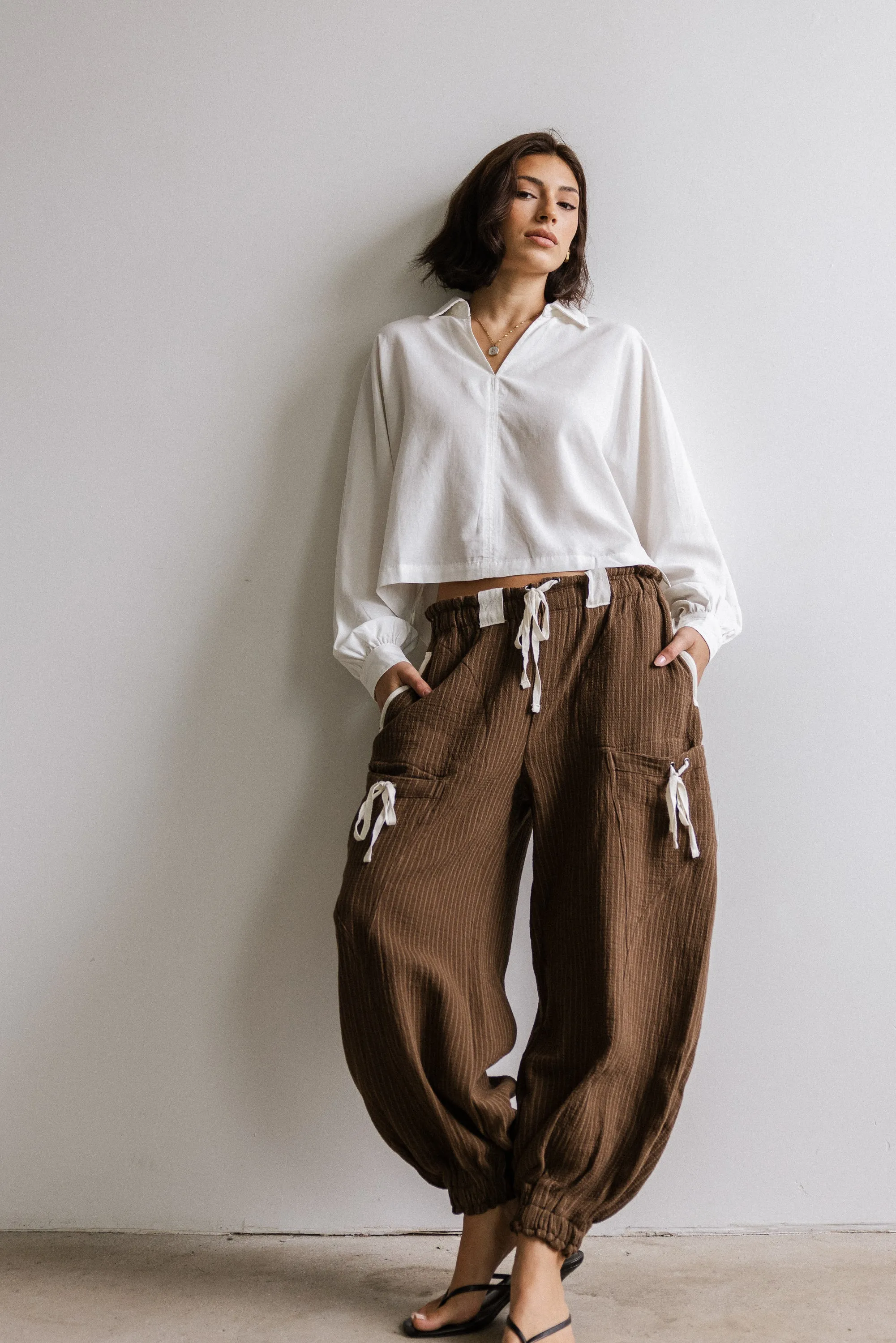 Cozette Striped Baggy Pants in Brown sold by bohme product image thumbnail 2
