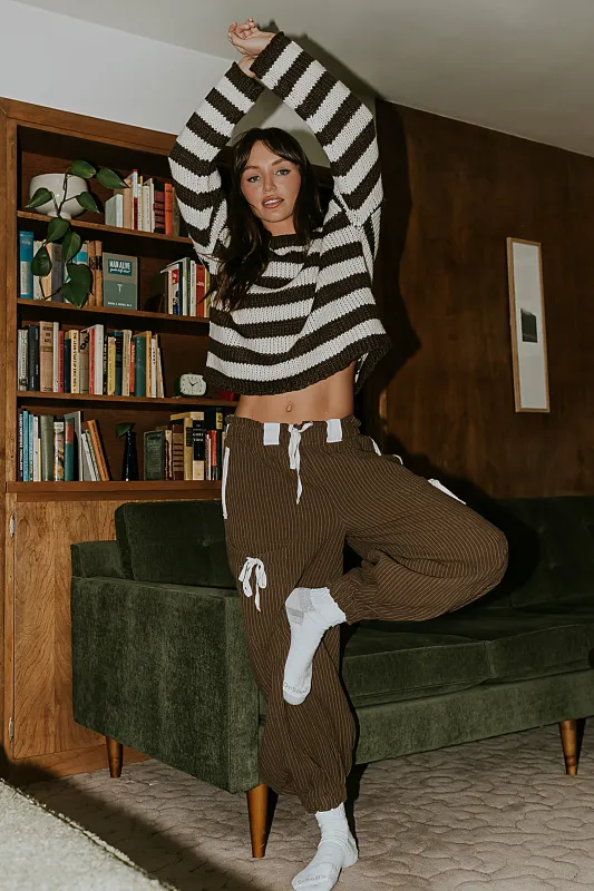 Cozette Striped Baggy Pants in Brown sold by bohme