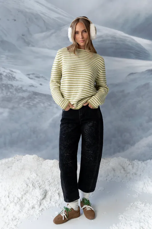 Kinsey Embroidered Barrel Jeans in Faded Black sold by bohme