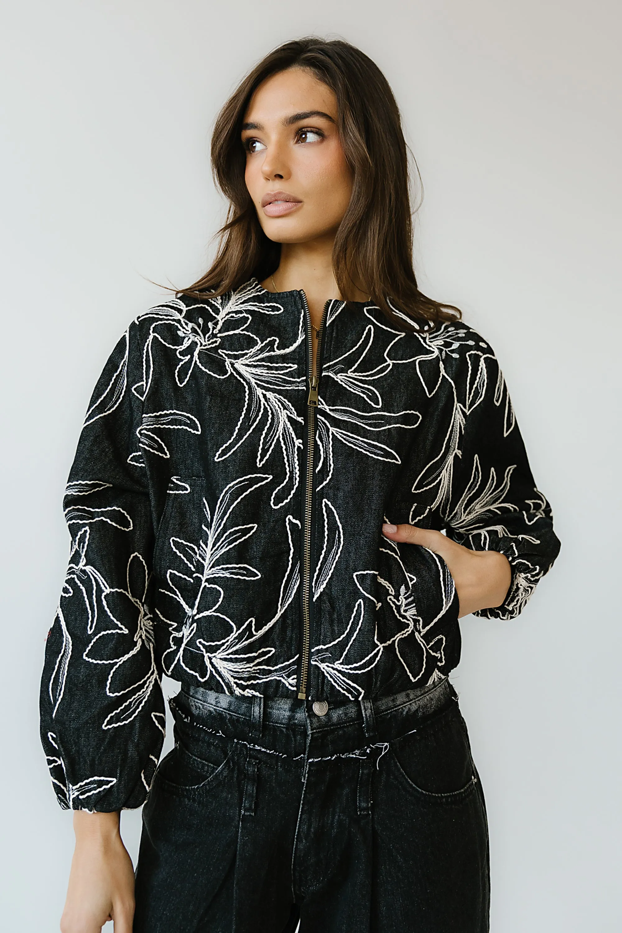 Sidney Embroidered Jacket in Faded Black sold by bohme product image thumbnail 2