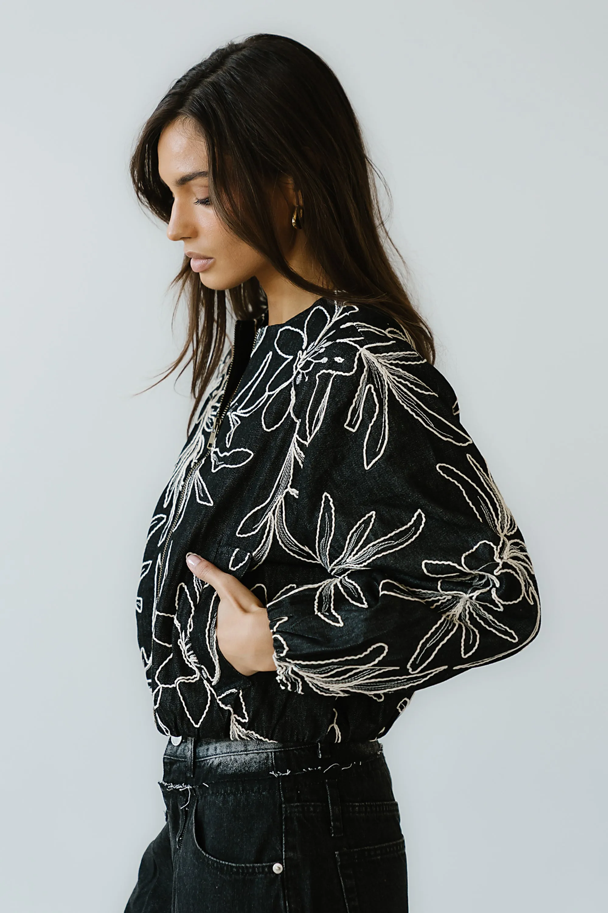 Sidney Embroidered Jacket in Faded Black sold by bohme product image thumbnail 4