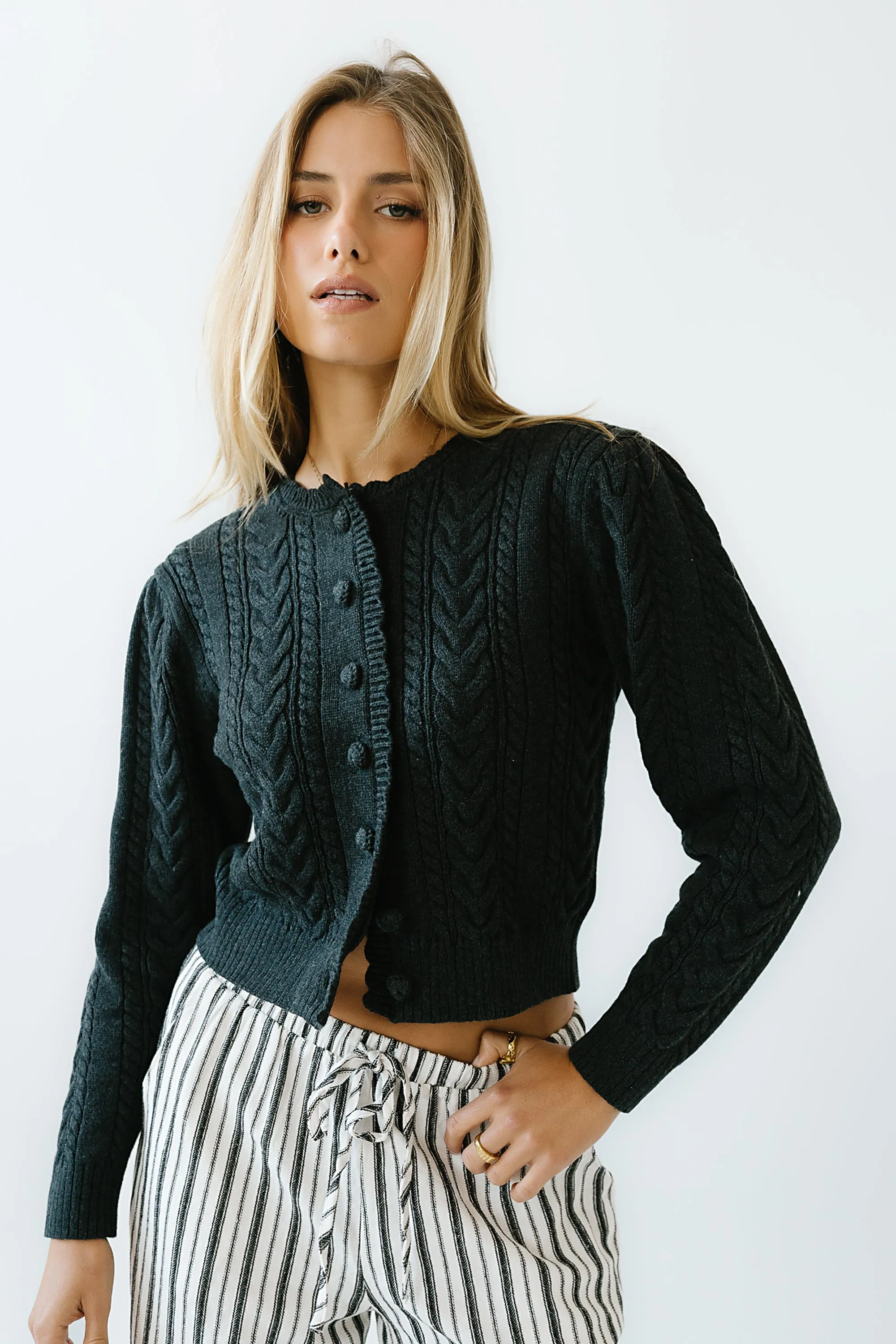 France Knit Cardigan in Charcoal sold by bohme