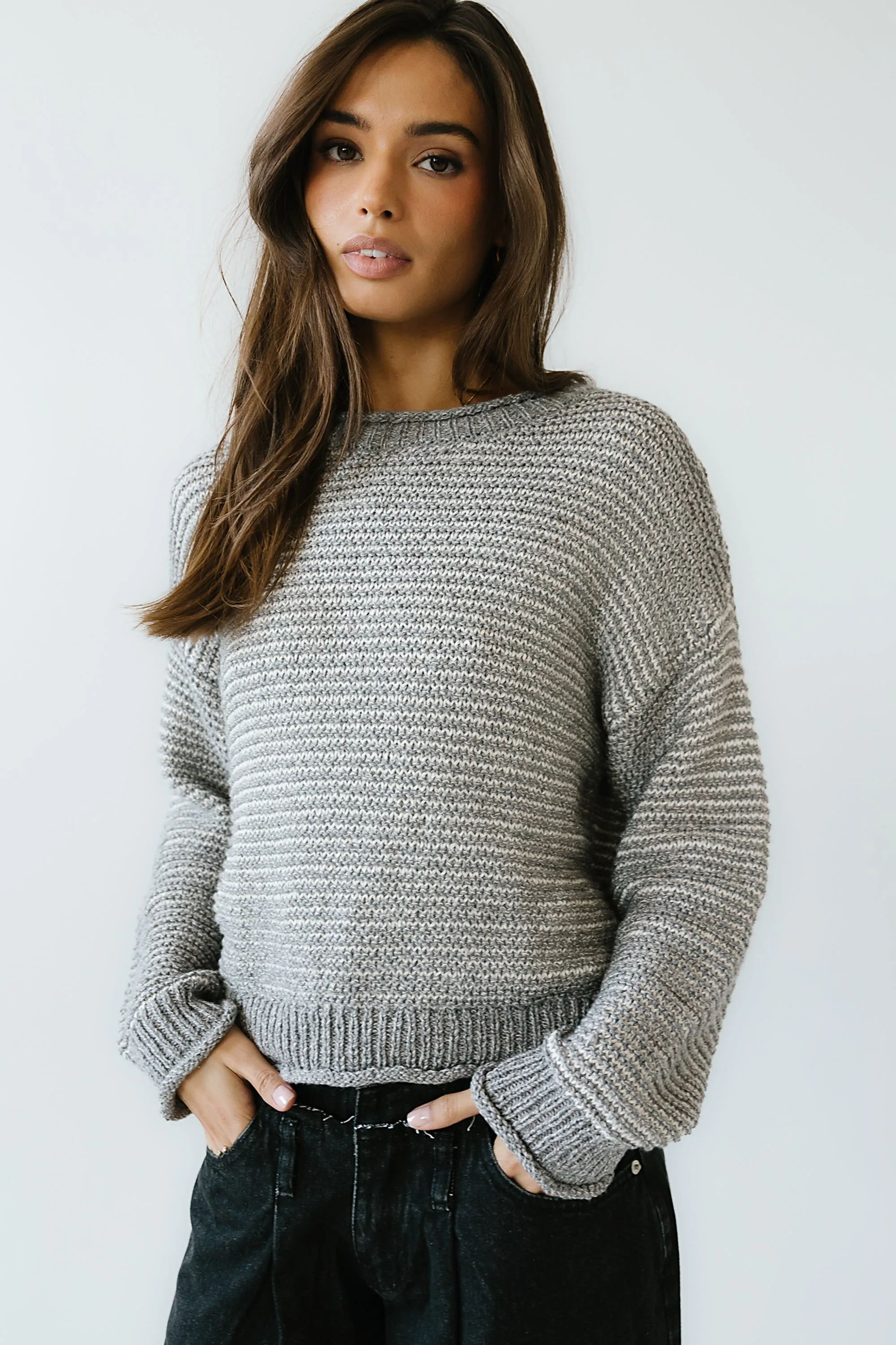 Tracey Striped Oversized Sweater in Grey sold by bohme product image thumbnail 4