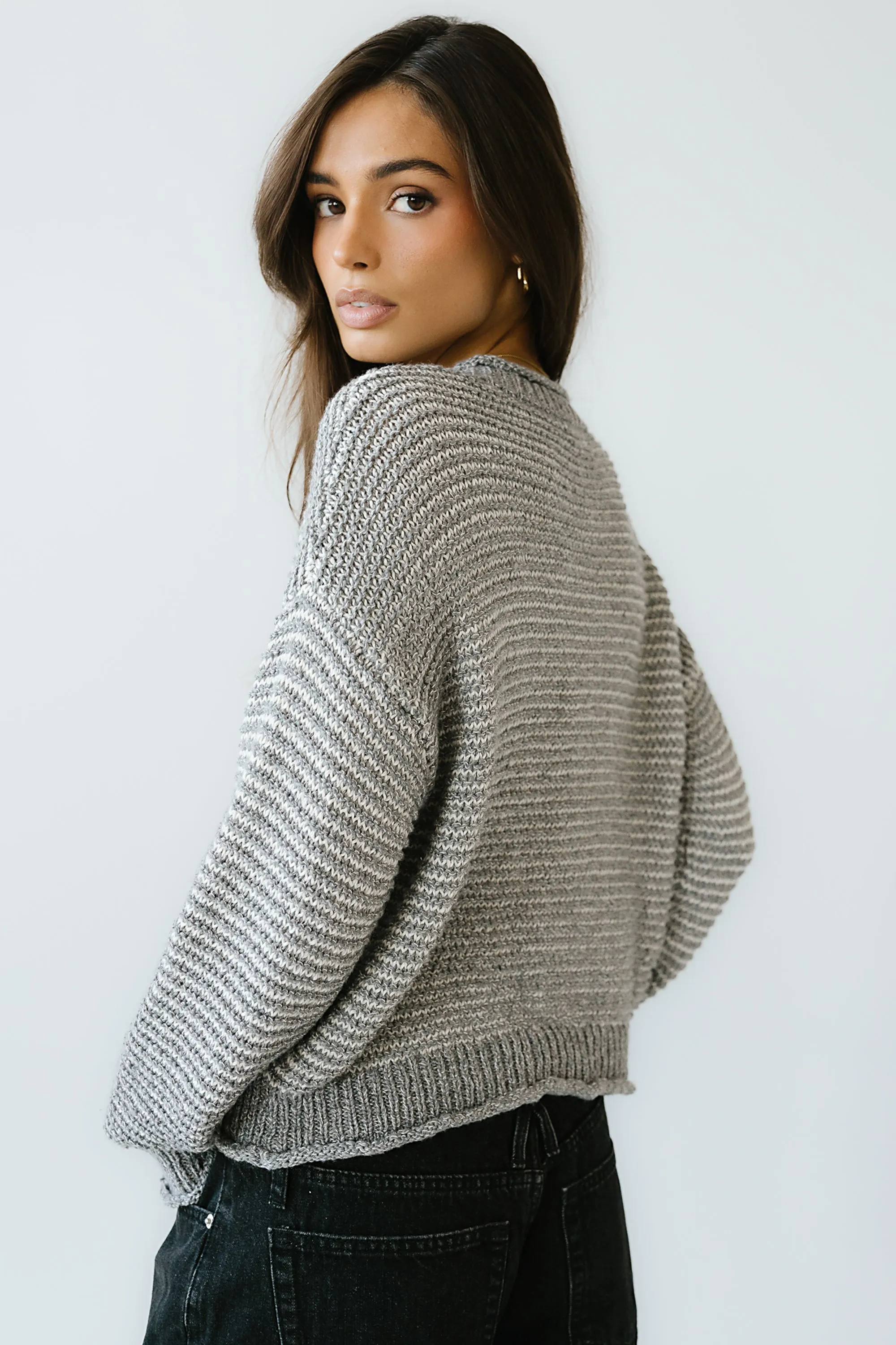 Tracey Striped Oversized Sweater in Grey sold by bohme product image thumbnail 3