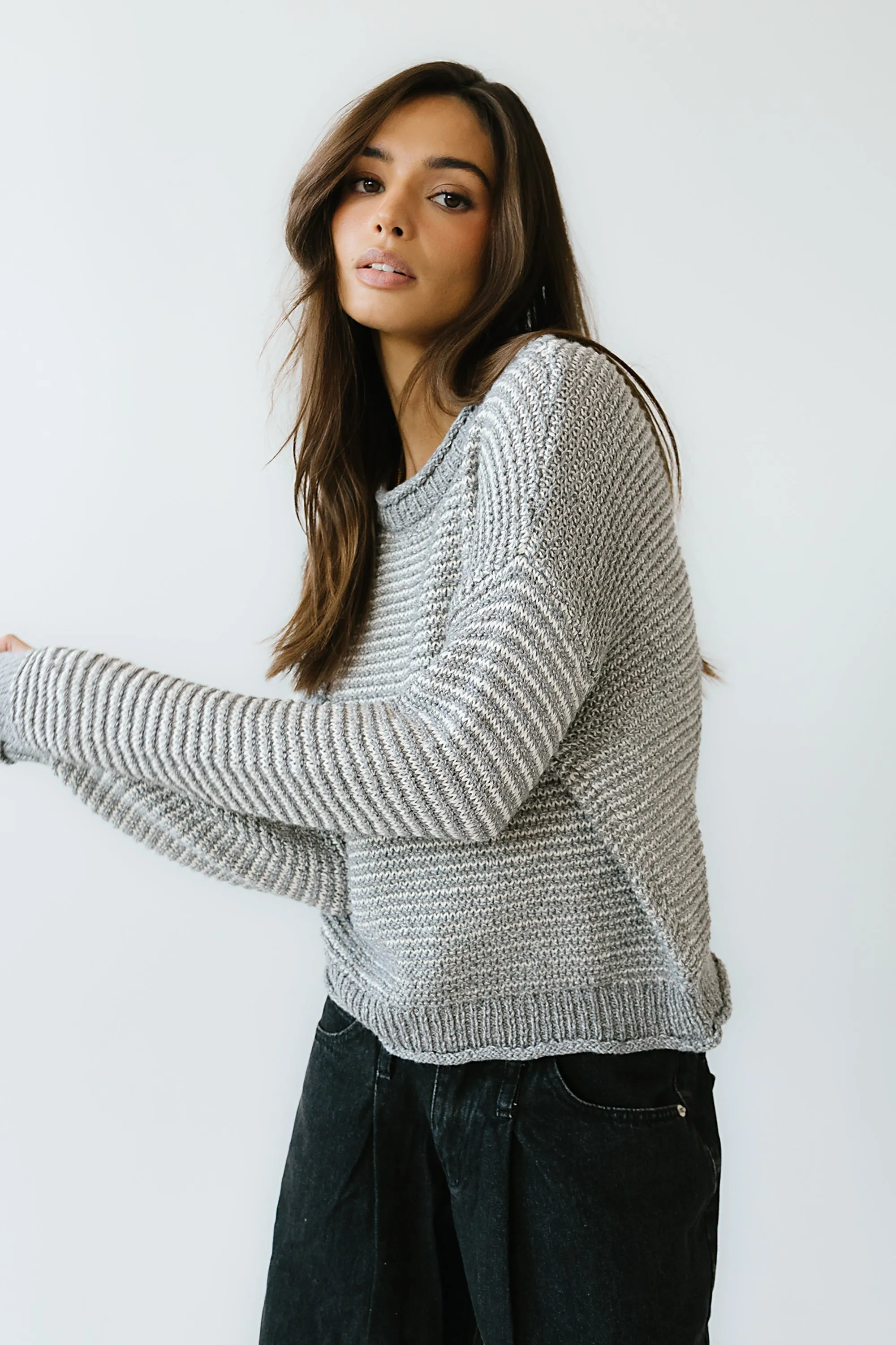 Tracey Striped Oversized Sweater in Grey sold by bohme product image thumbnail 2