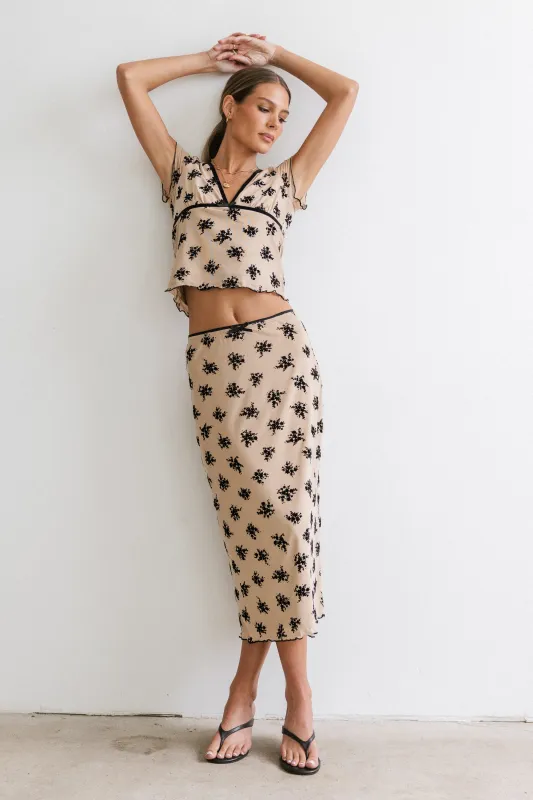 Tabitha Floral Mesh Midi Skirt sold by bohme