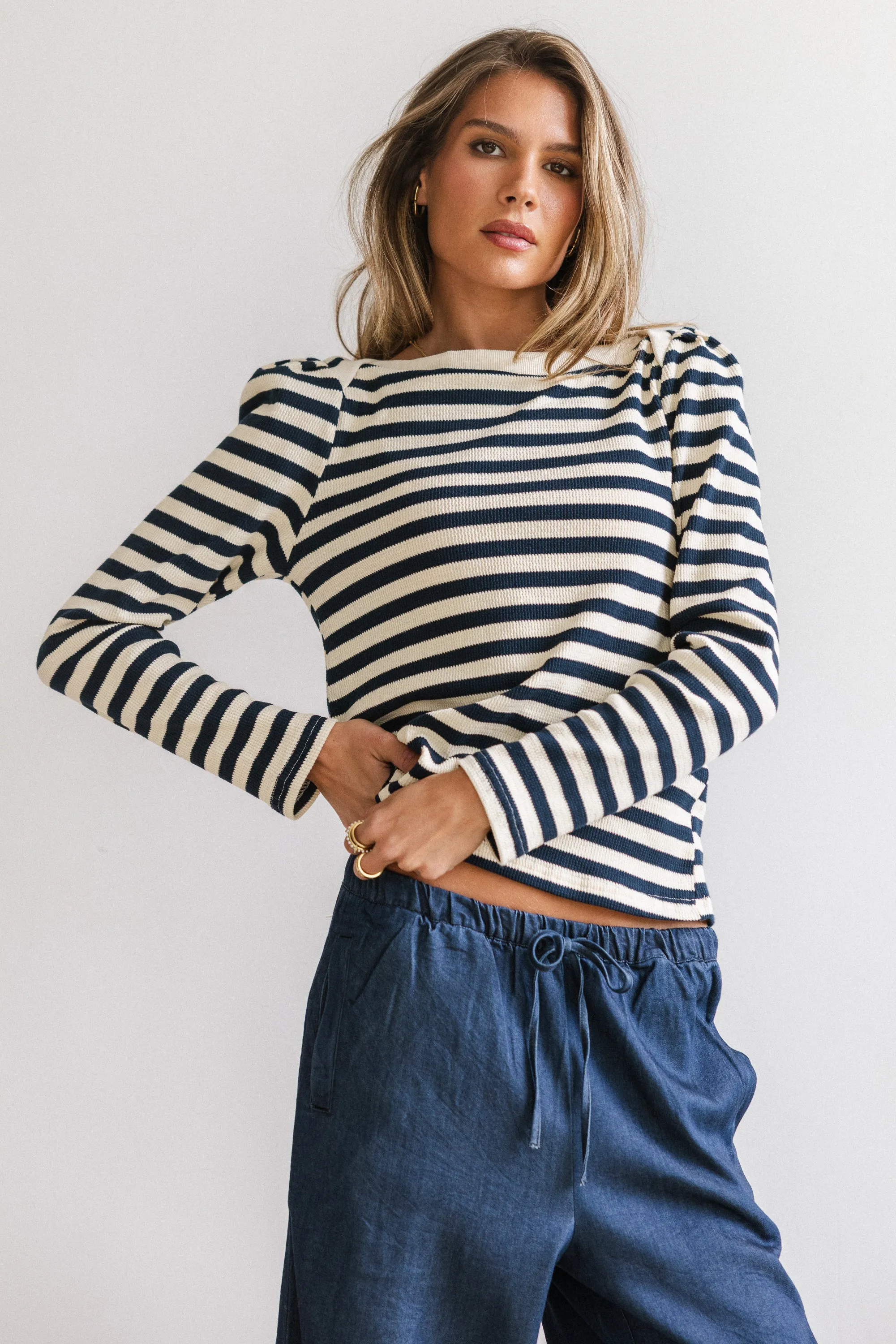 Kathy Waffle Knit Top in Navy - FINAL SALE sold by bohme product image thumbnail 4