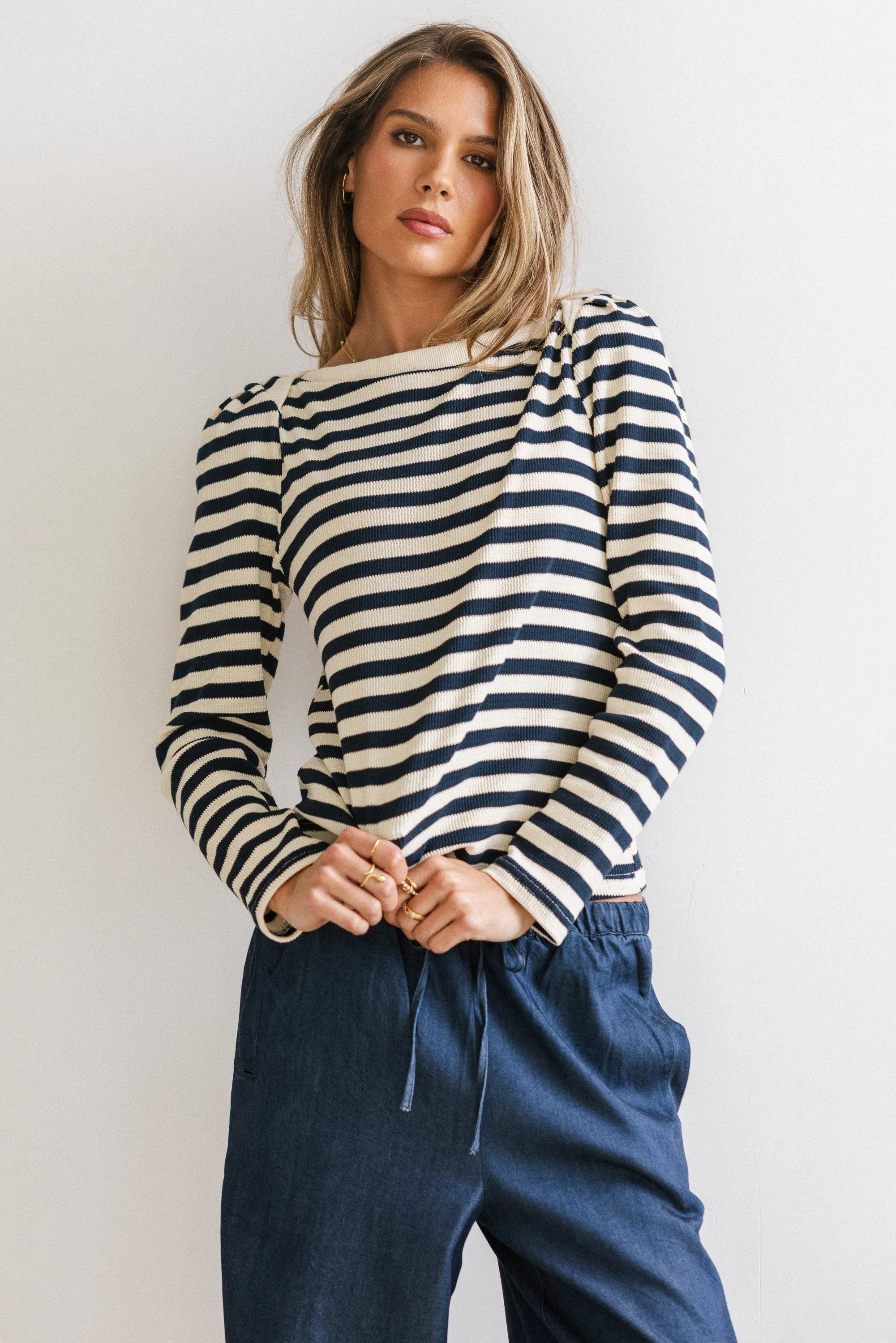 Kathy Waffle Knit Top in Navy - FINAL SALE sold by bohme