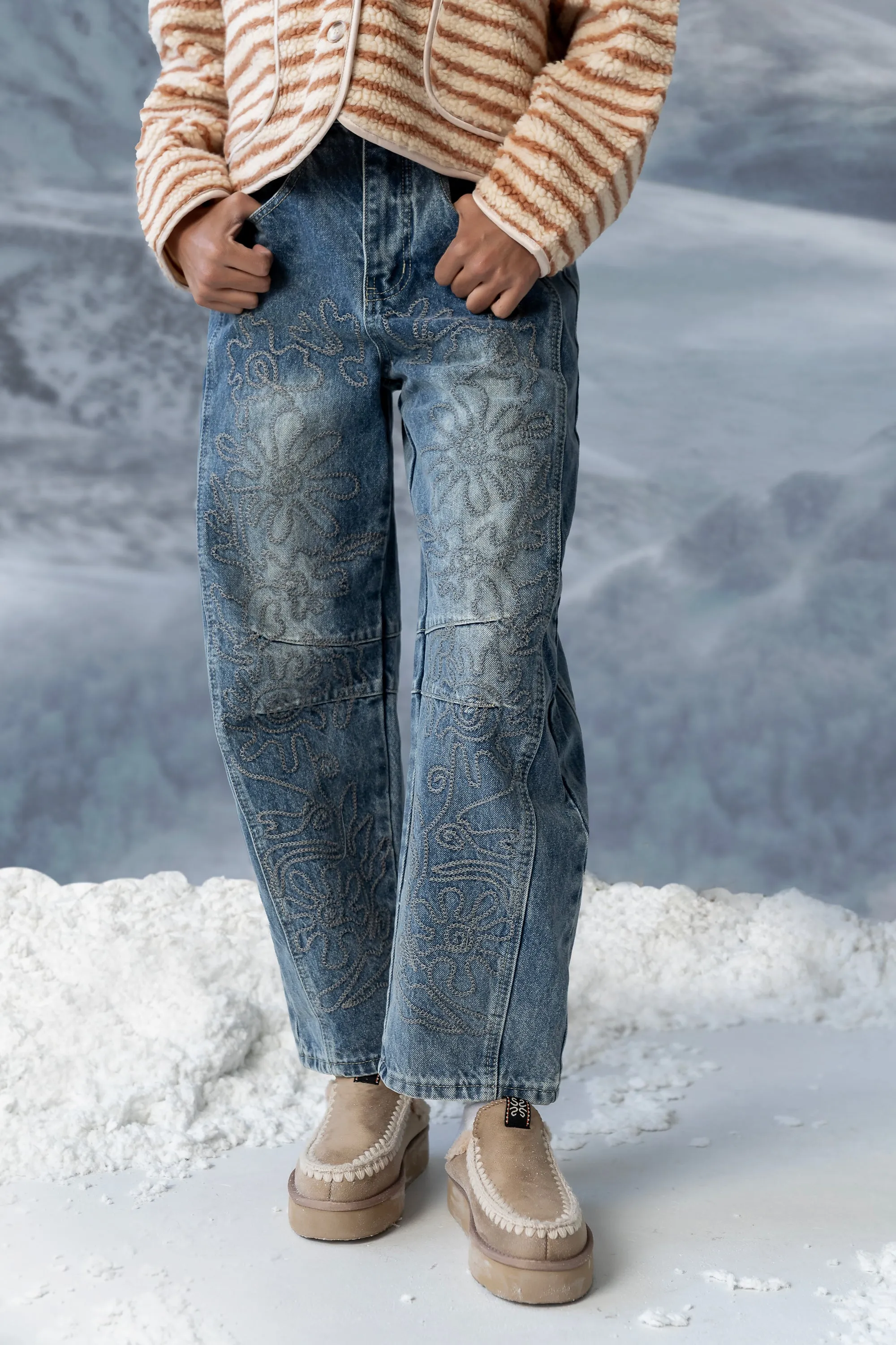 Kinsey Embroidered Barrel Jeans in Medium Wash sold by bohme product image thumbnail 3