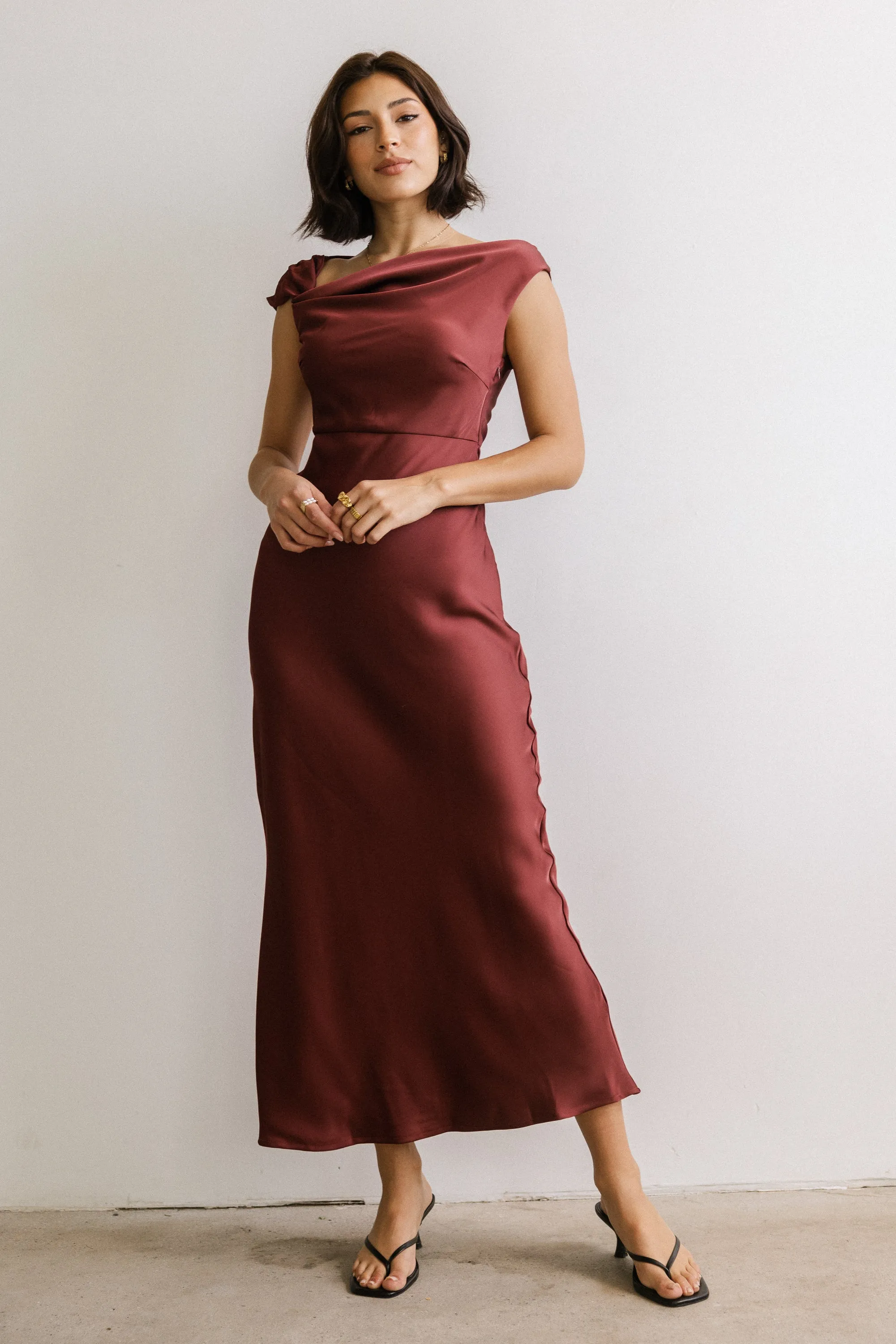Rodney Asymmetrical Maxi Dress in Burgundy sold by bohme product image thumbnail 4