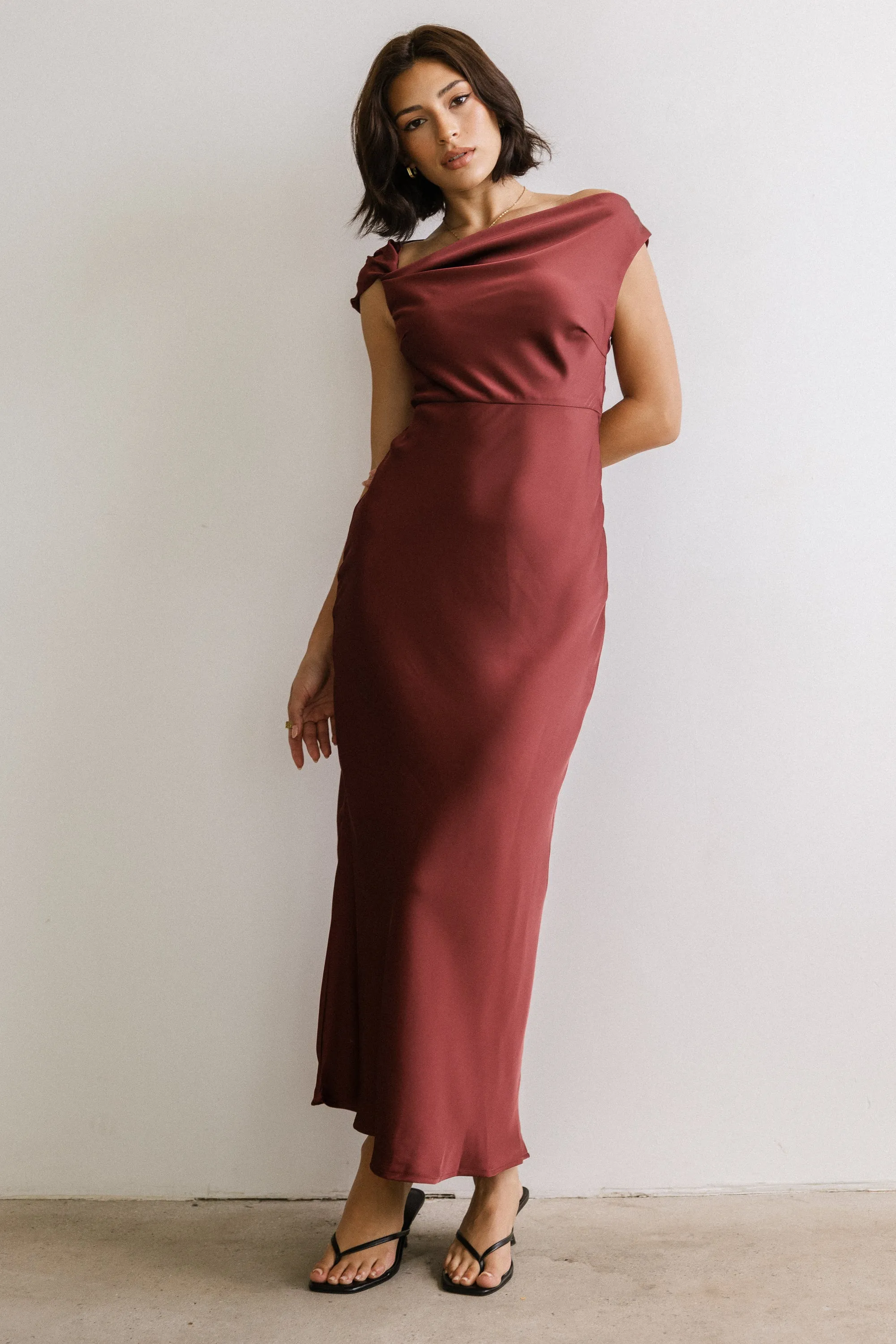 Rodney Asymmetrical Maxi Dress in Burgundy sold by bohme product image thumbnail 5