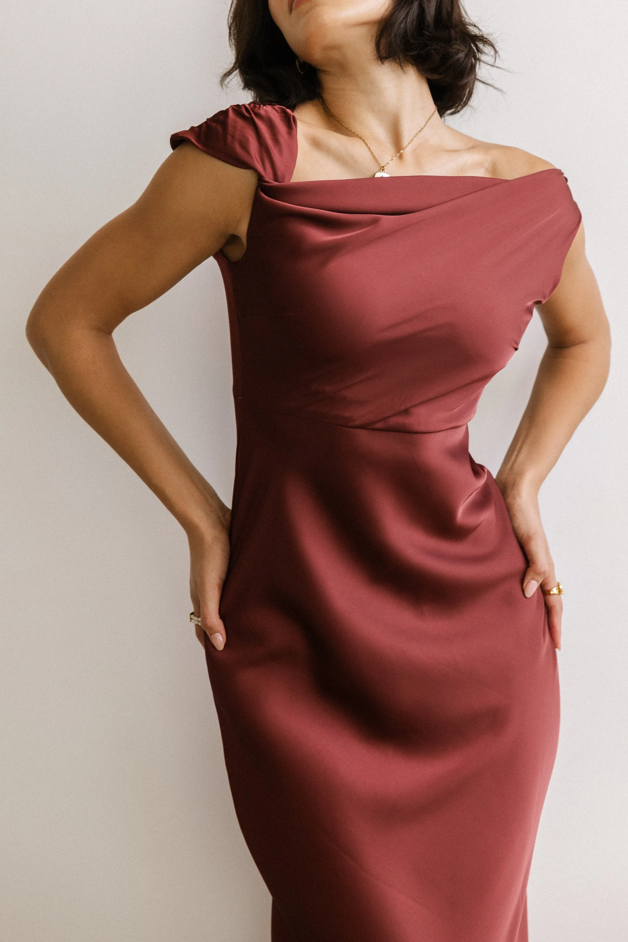 Rodney Asymmetrical Maxi Dress in Burgundy sold by bohme product image thumbnail 2