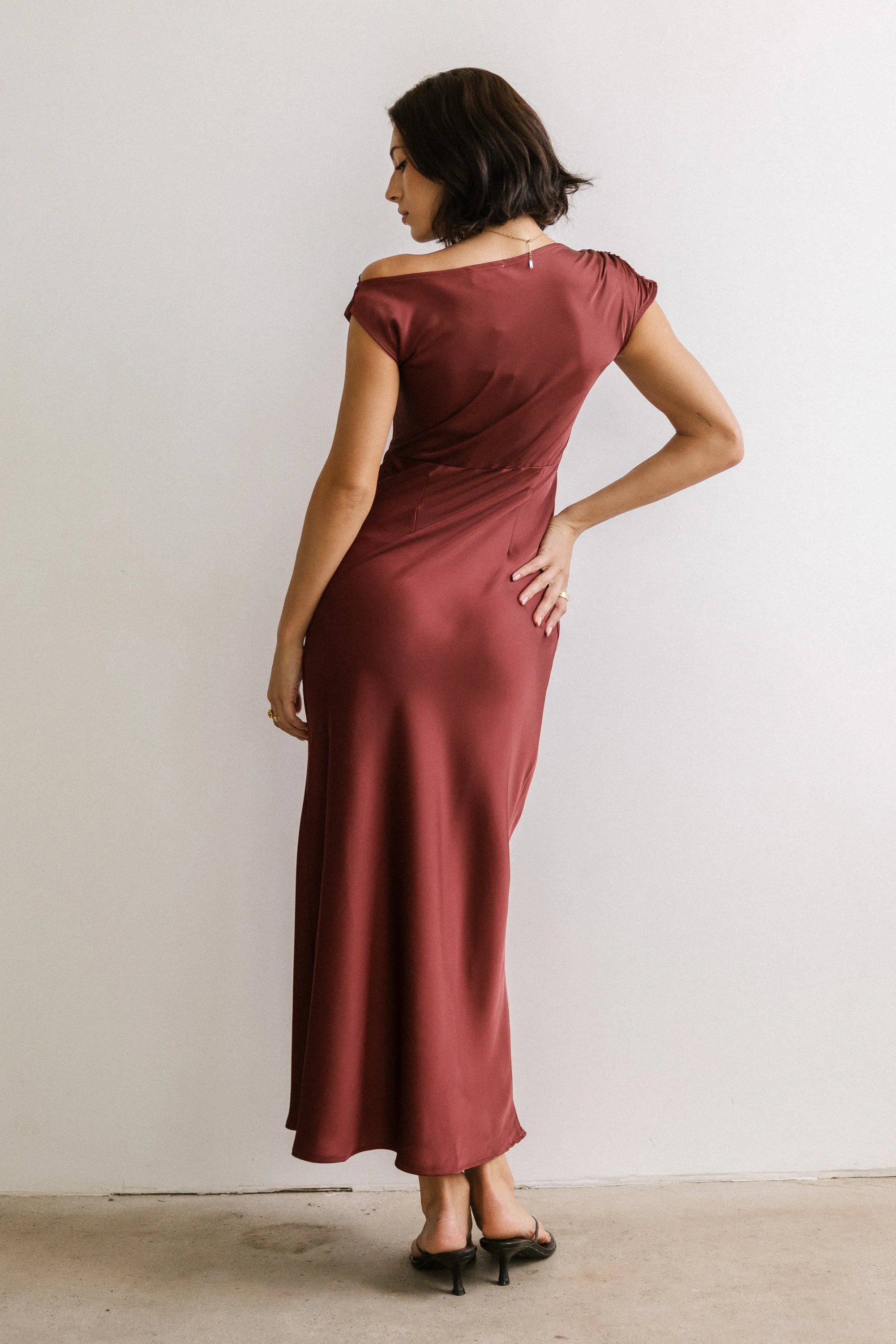 Rodney Asymmetrical Maxi Dress in Burgundy sold by bohme product image thumbnail 3