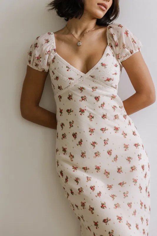 Cammie Floral Maxi Dress in Cream sold by bohme