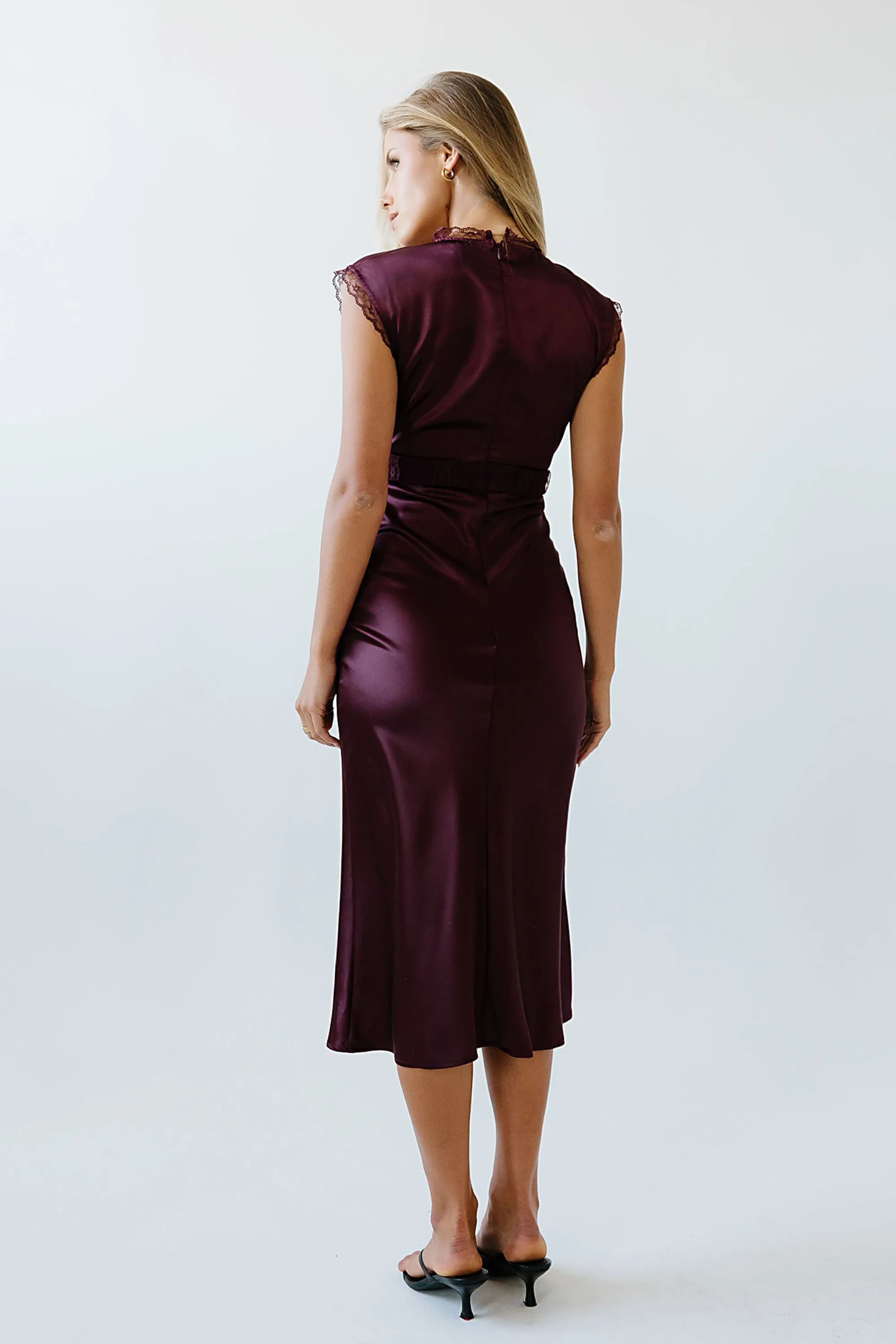 Riley Lace Trim Maxi Dress in Burgundy sold by bohme product image thumbnail 4