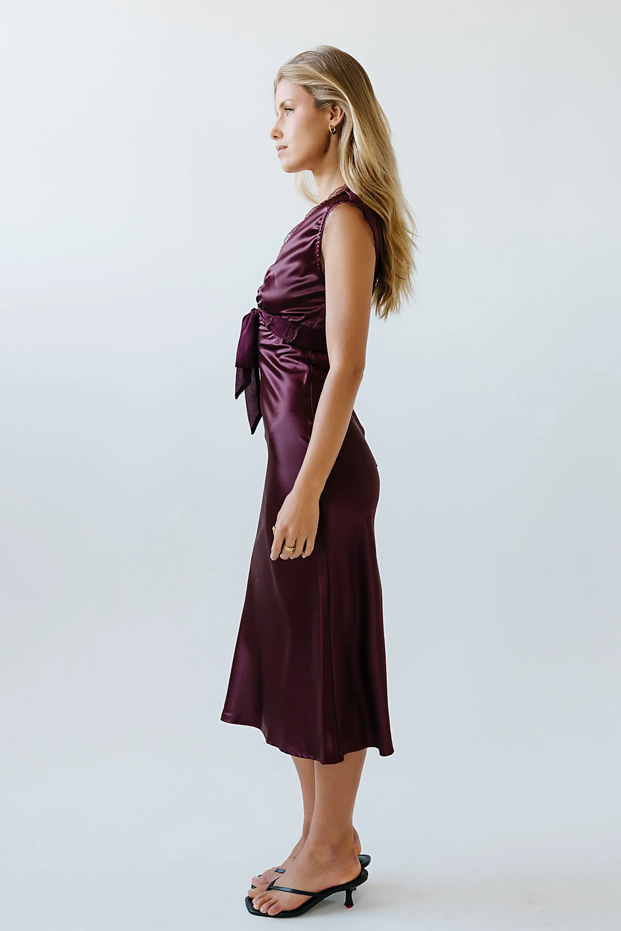 Riley Lace Trim Maxi Dress in Burgundy sold by bohme product image thumbnail 3
