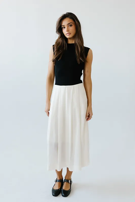 Tristan Mixed Media Midi Dress in Ivory sold by bohme