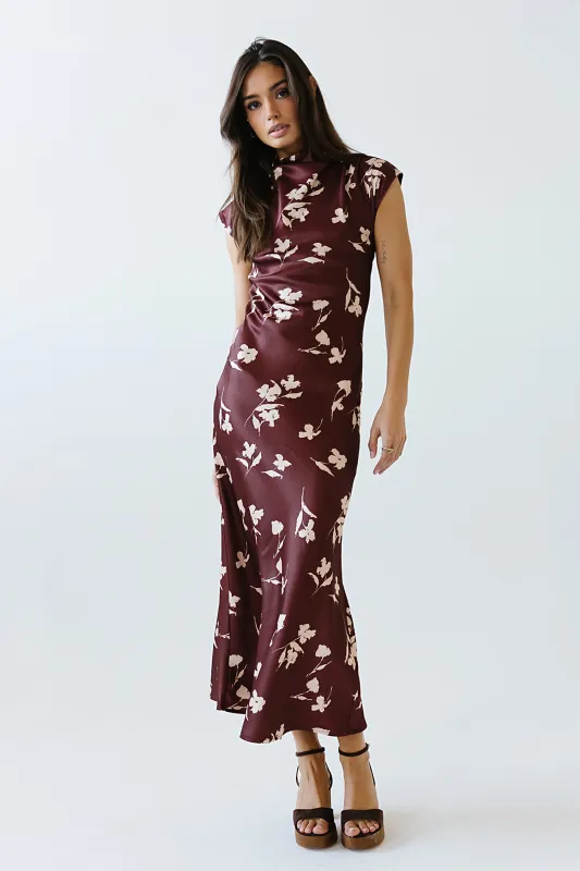 Carson Floral Maxi Dress in Red-Brown sold by bohme