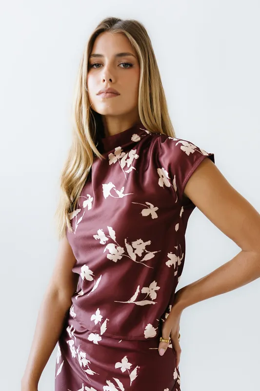 Carsyn Floral Top in Red-Brown sold by bohme