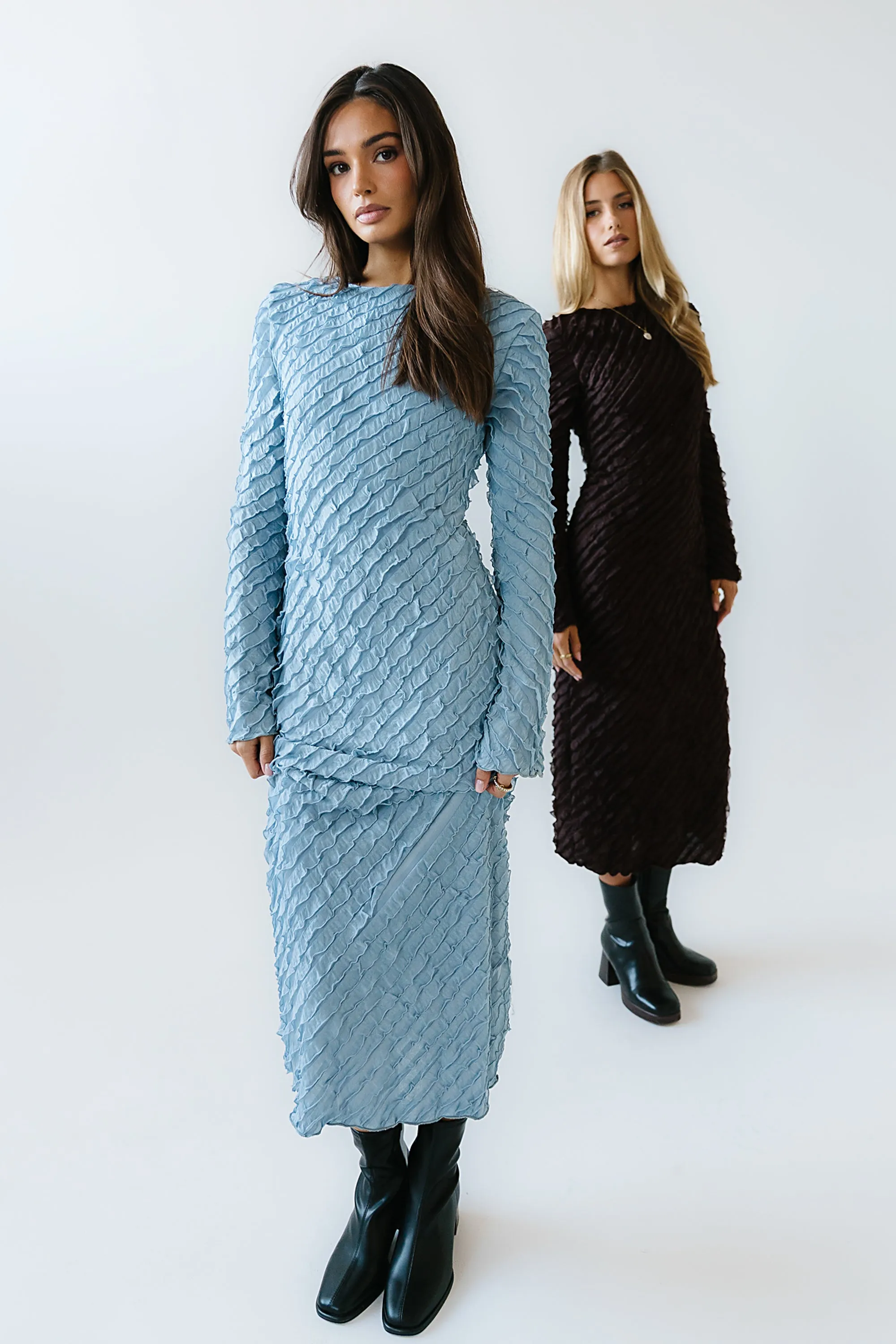 Bell Ruffle Maxi Dress in Blue sold by bohme product image thumbnail 3