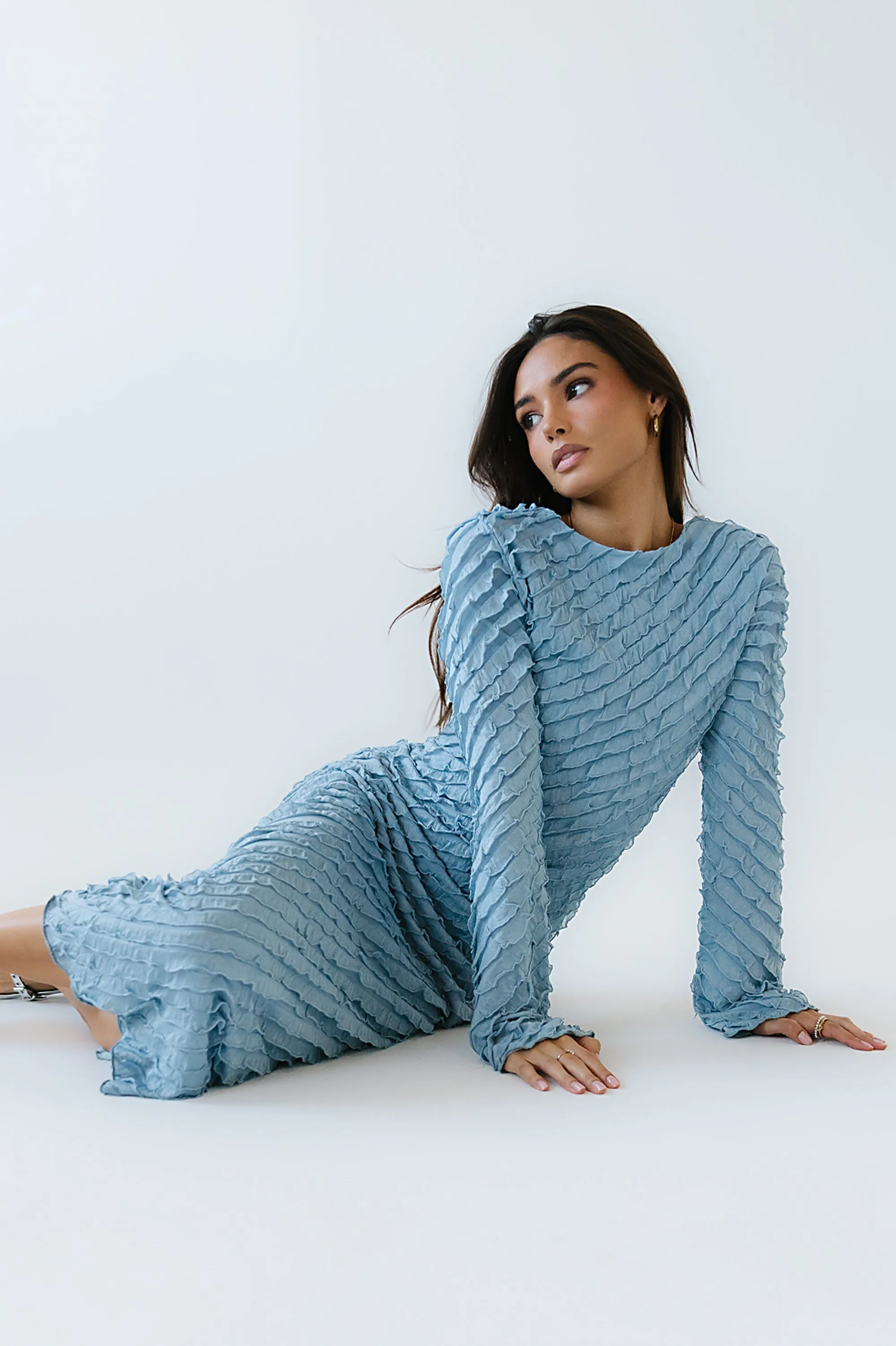 Bell Ruffle Maxi Dress in Blue sold by bohme product image thumbnail 2