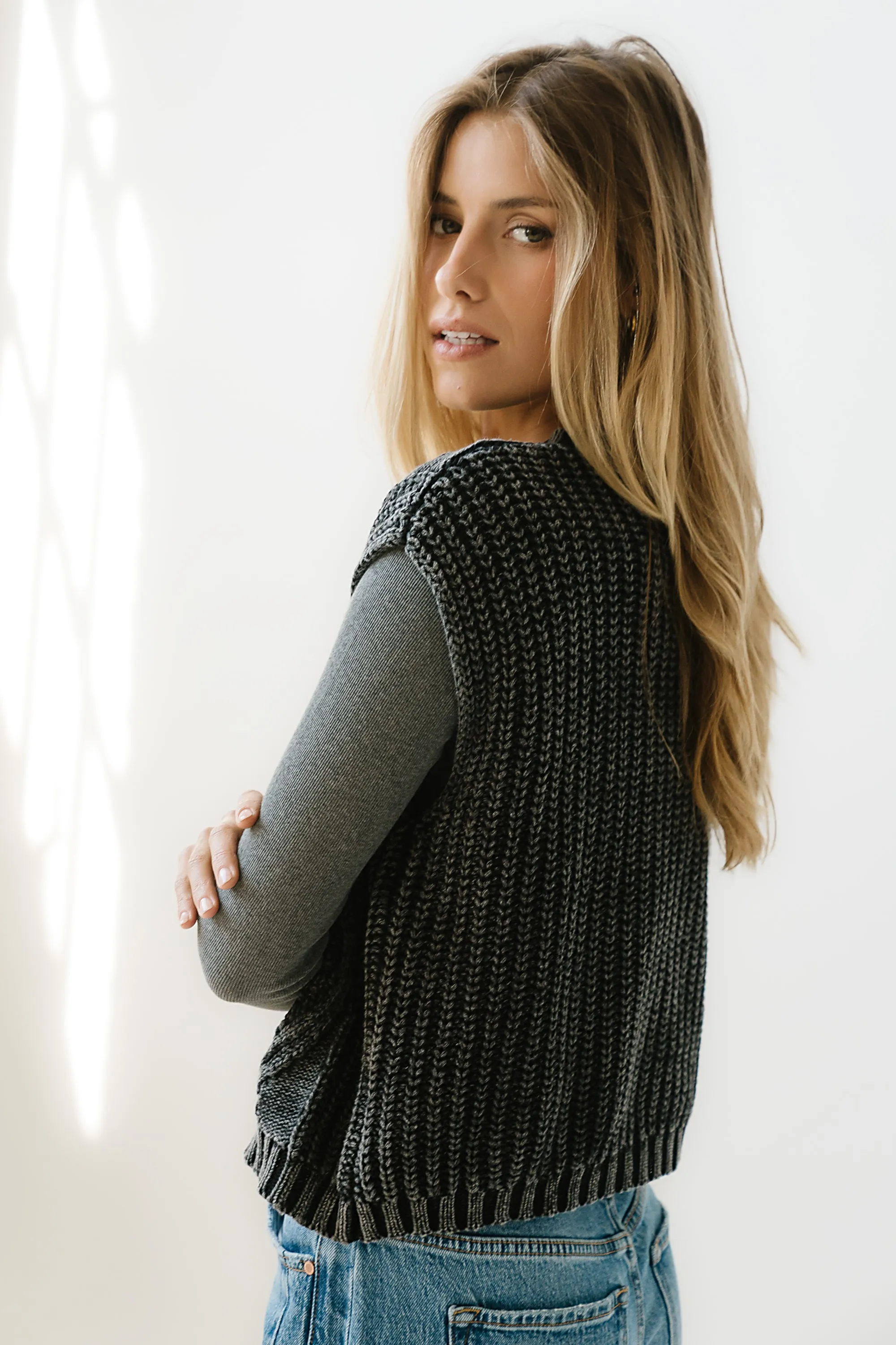 Rebecca Cable Knit Vest in Charcoal sold by bohme product image thumbnail 3