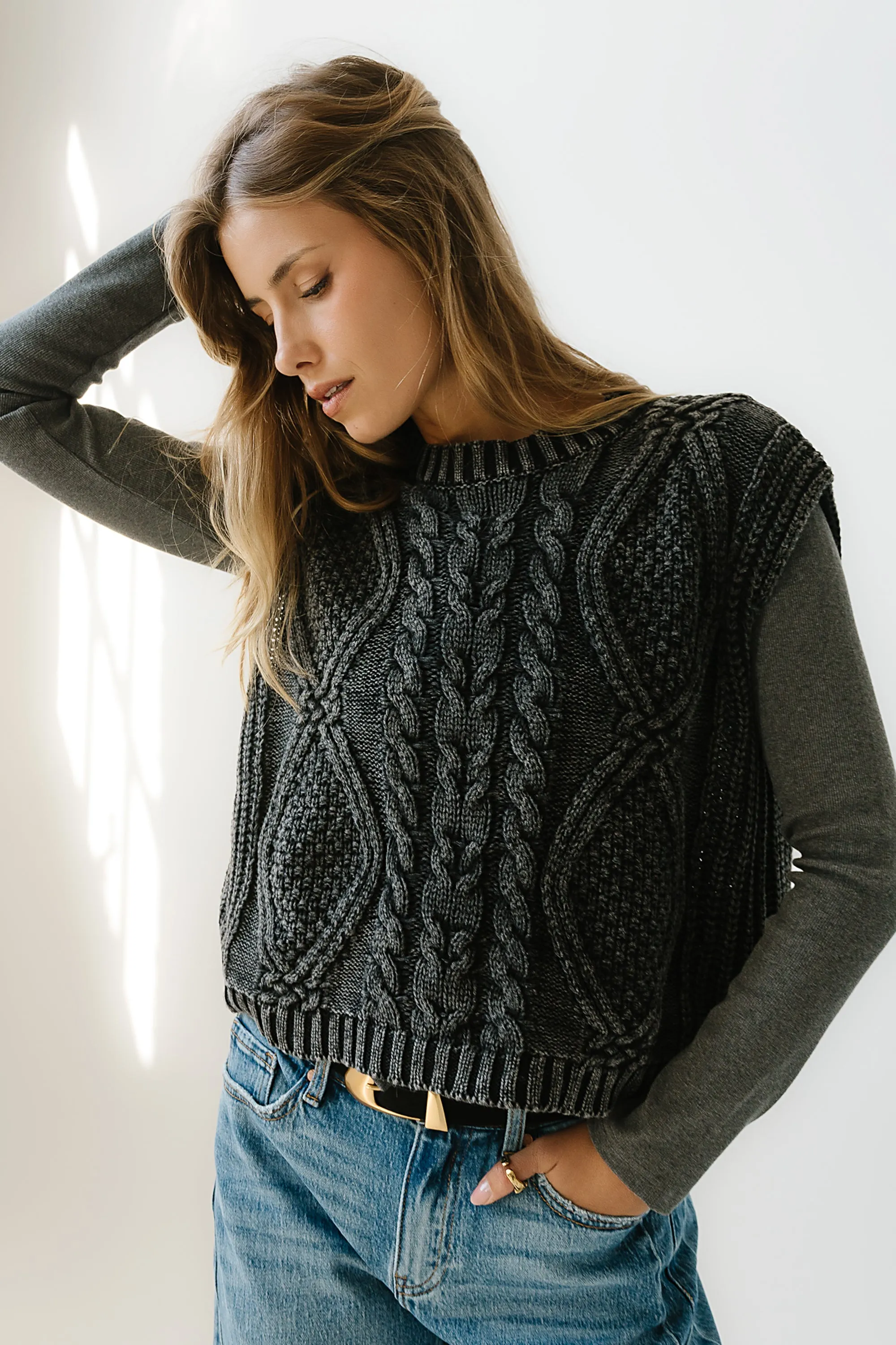 Rebecca Cable Knit Vest in Charcoal sold by bohme product image thumbnail 4