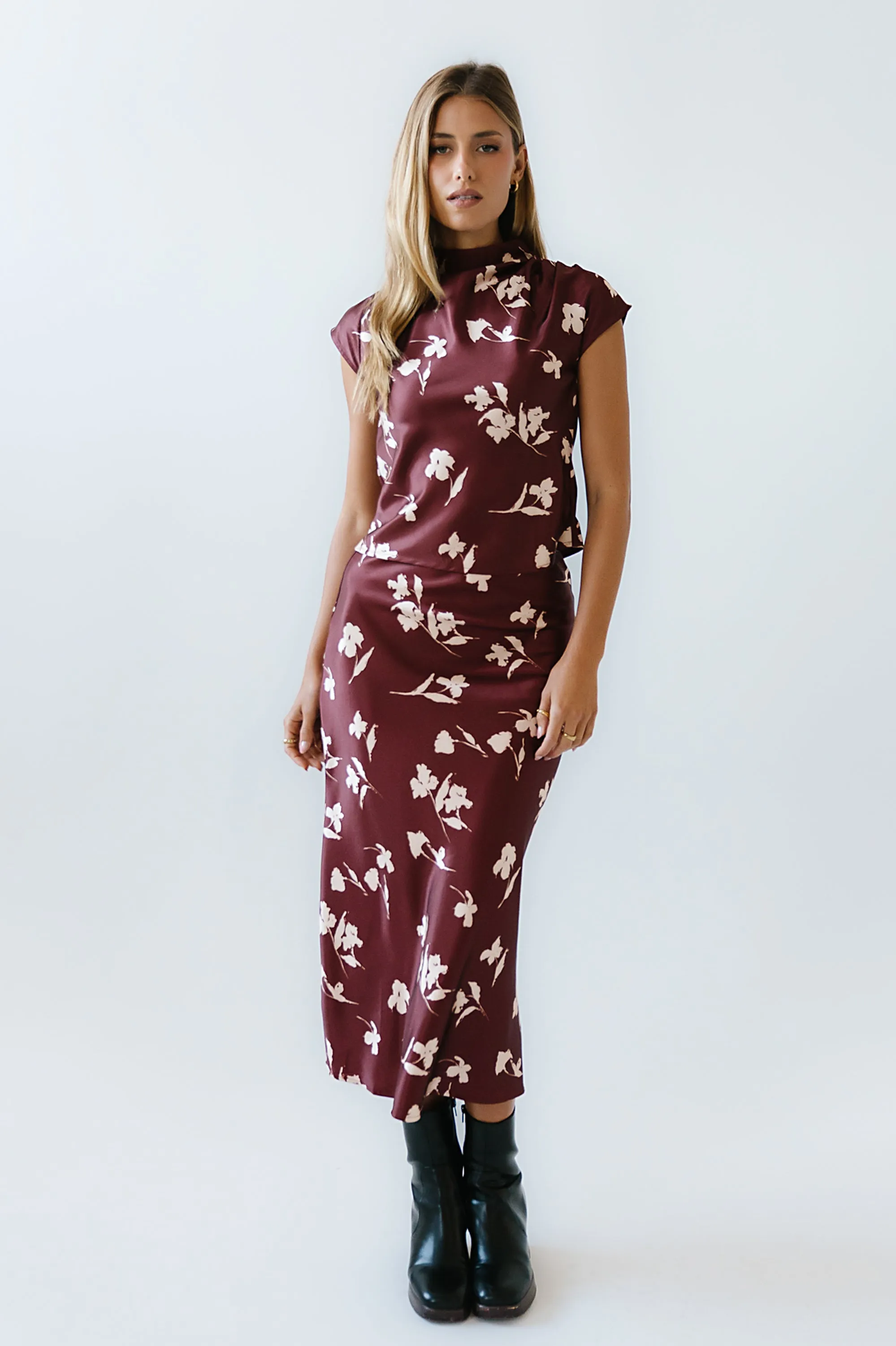 Carsyn Floral Maxi Skirt in Red-Brown sold by bohme product image thumbnail 4