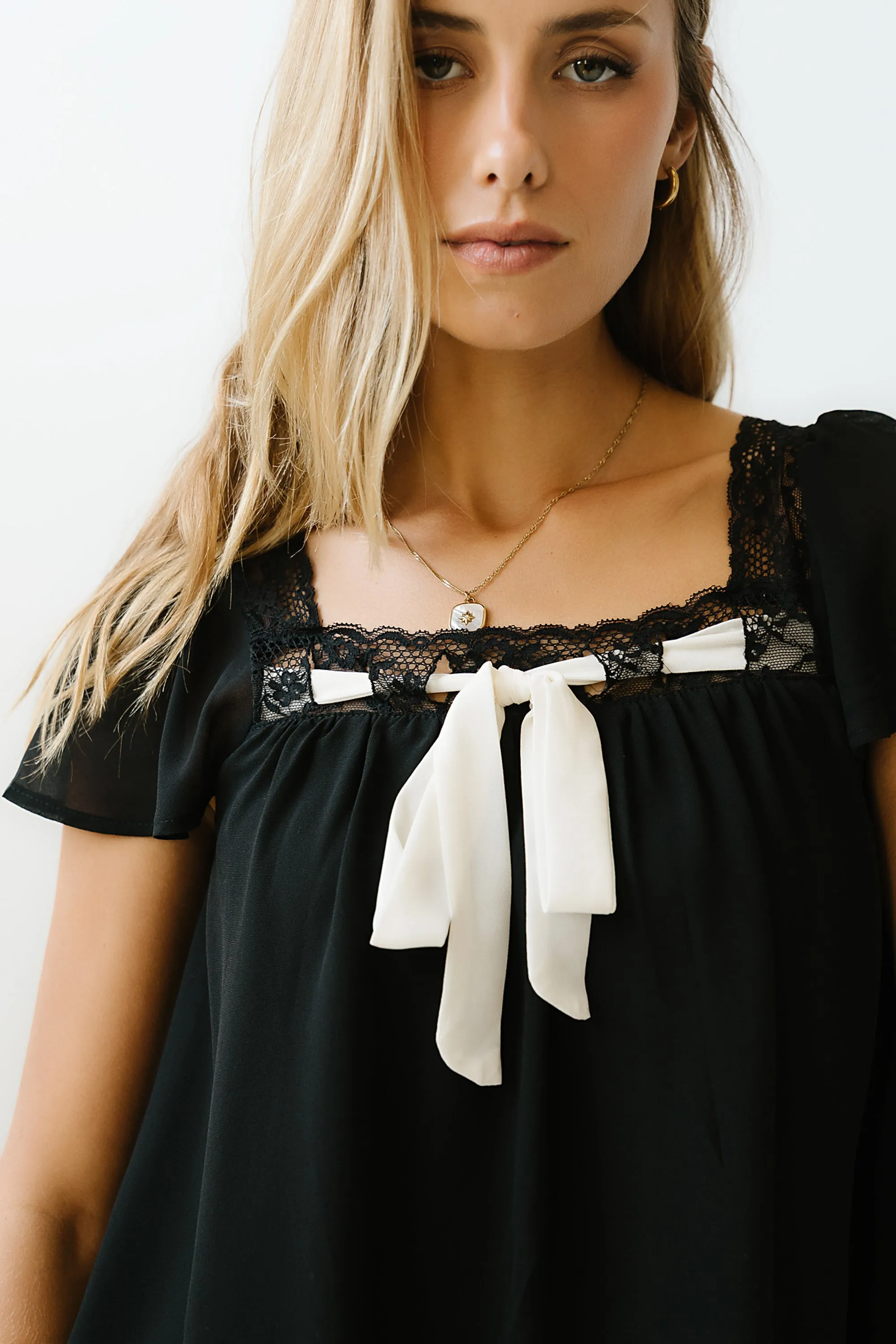 Gianna Lace Trim Blouse in Black sold by bohme product image thumbnail 2