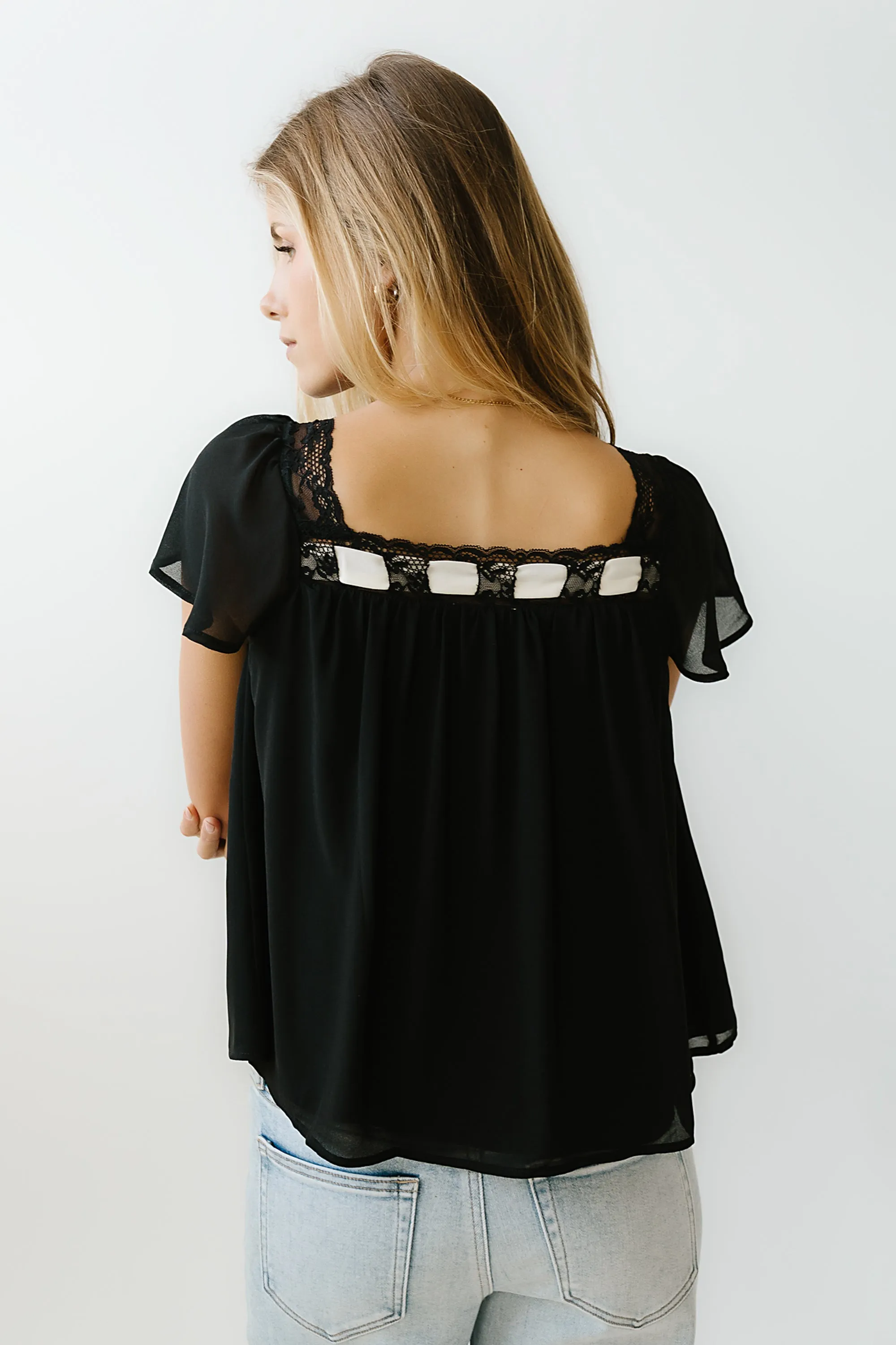 Gianna Lace Trim Blouse in Black sold by bohme product image thumbnail 4