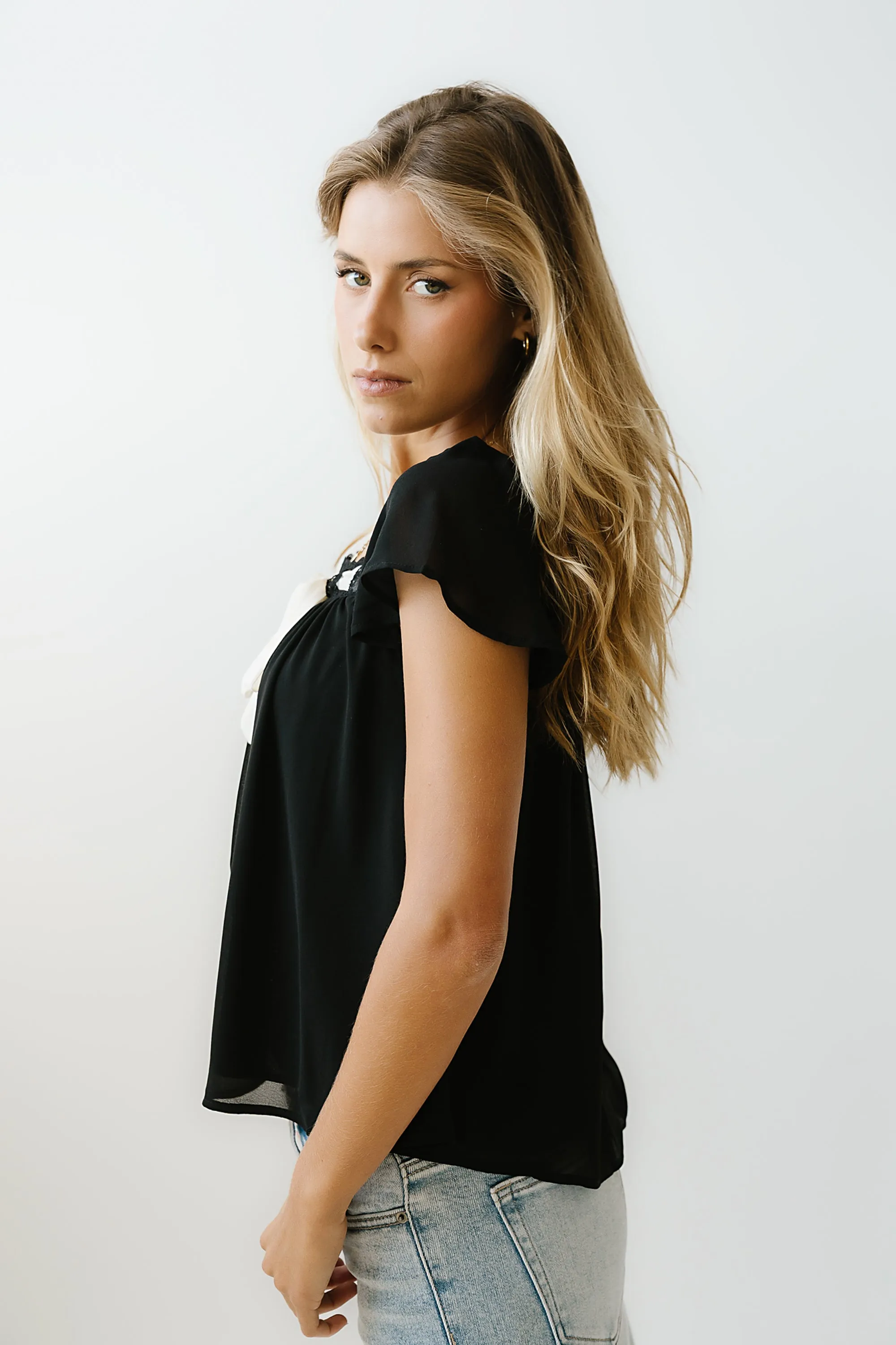 Gianna Lace Trim Blouse in Black sold by bohme product image thumbnail 3