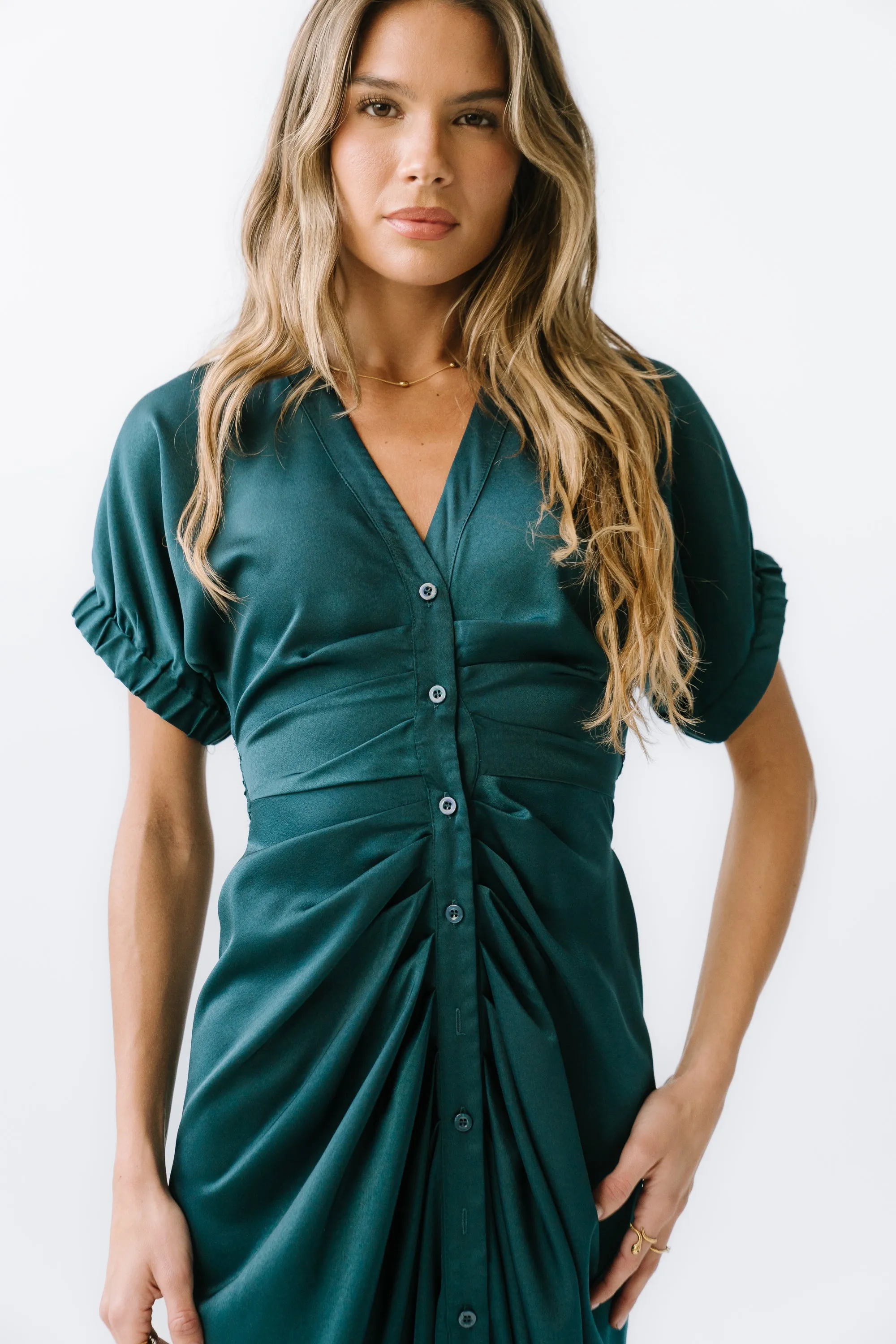 Opie Satin Midi Dress in Teal sold by bohme product image thumbnail 2