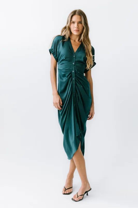 Opie Satin Midi Dress in Teal sold by bohme