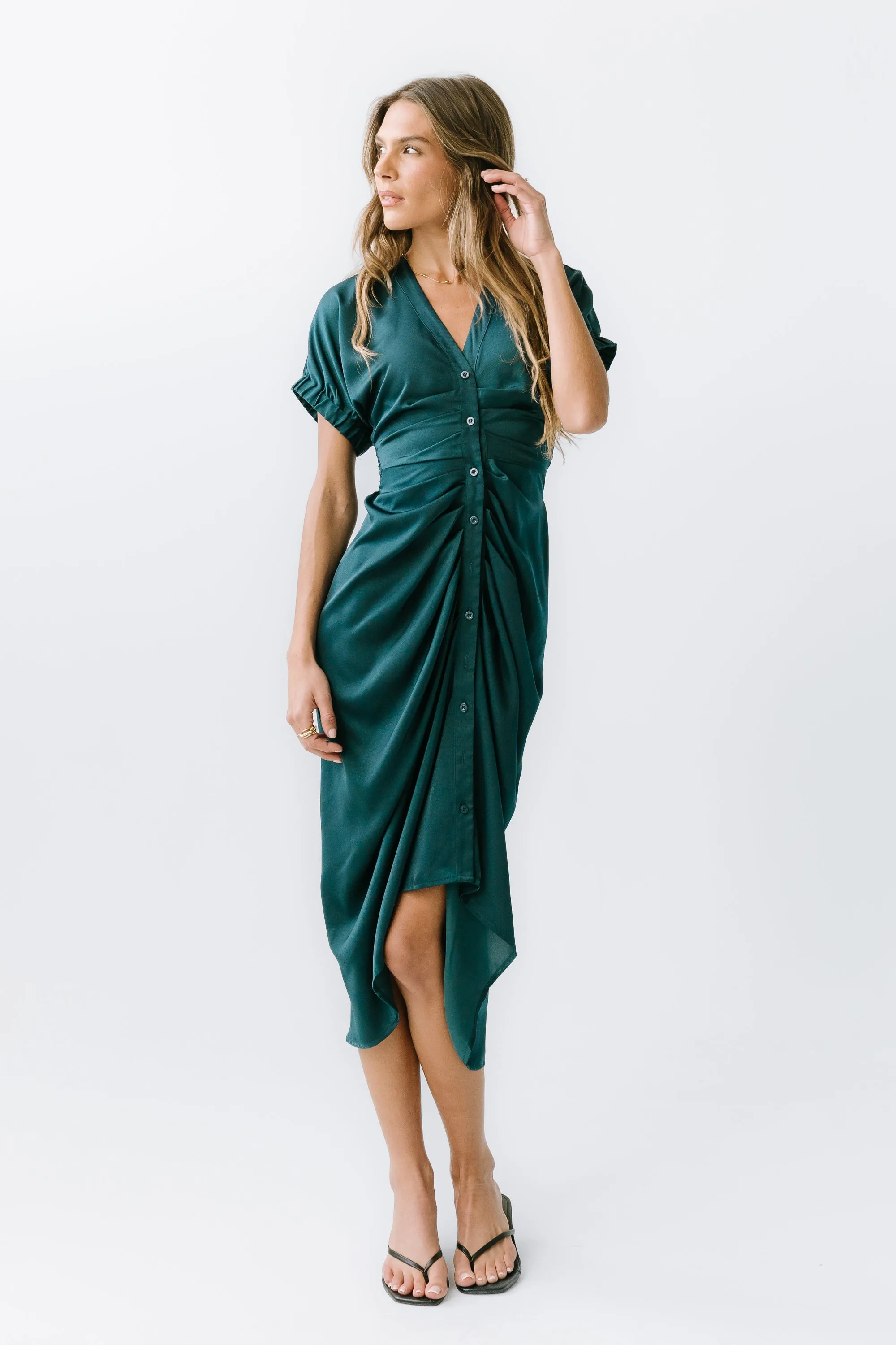 Opie Satin Midi Dress in Teal sold by bohme product image thumbnail 3
