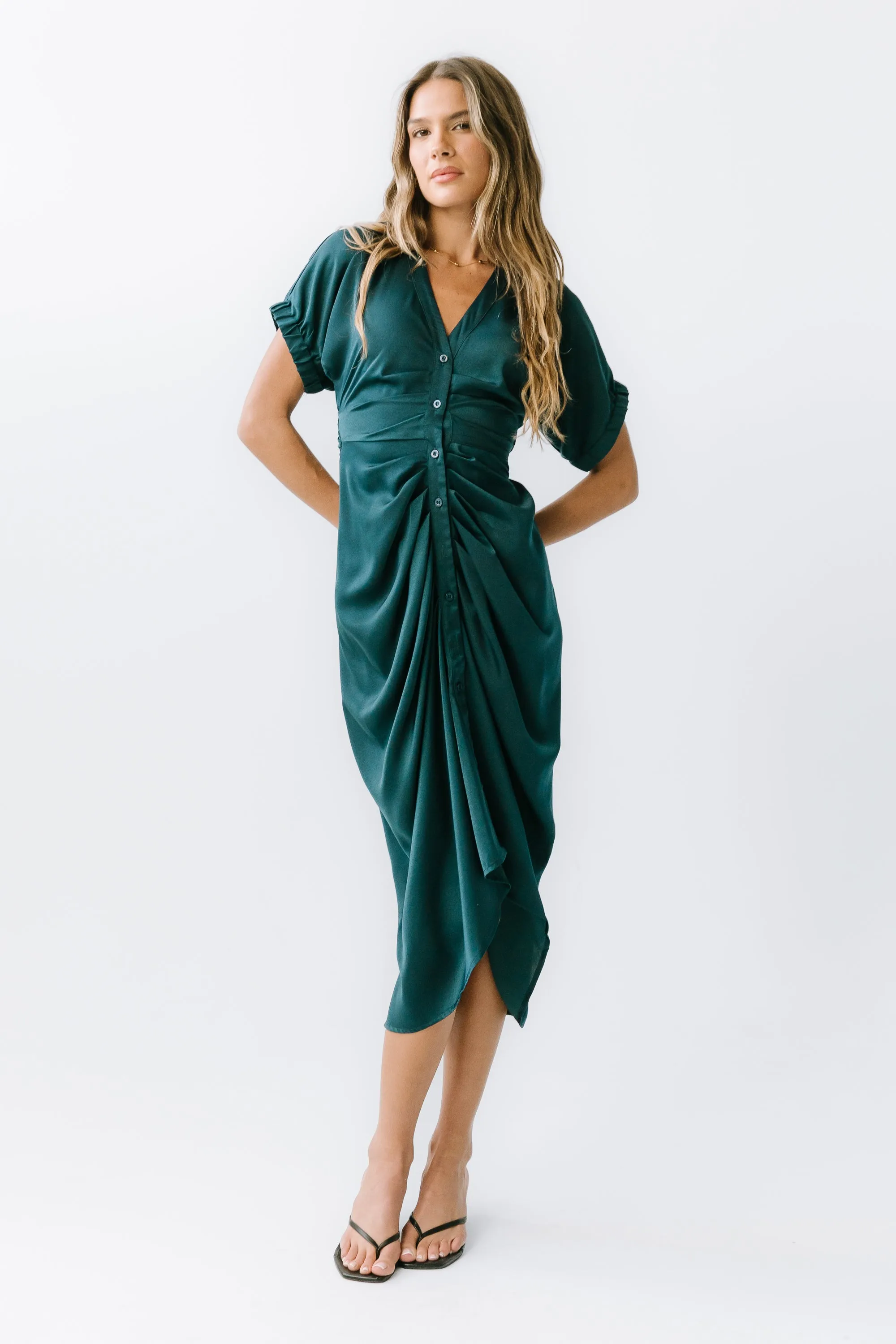 Opie Satin Midi Dress in Teal sold by bohme product image thumbnail 5