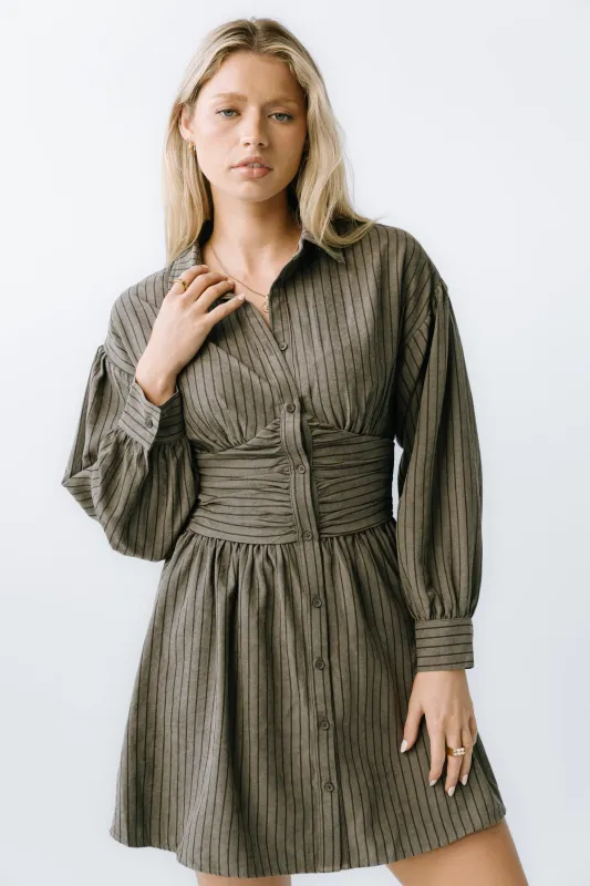 Lonnie Striped Mini Dress in Grey sold by bohme
