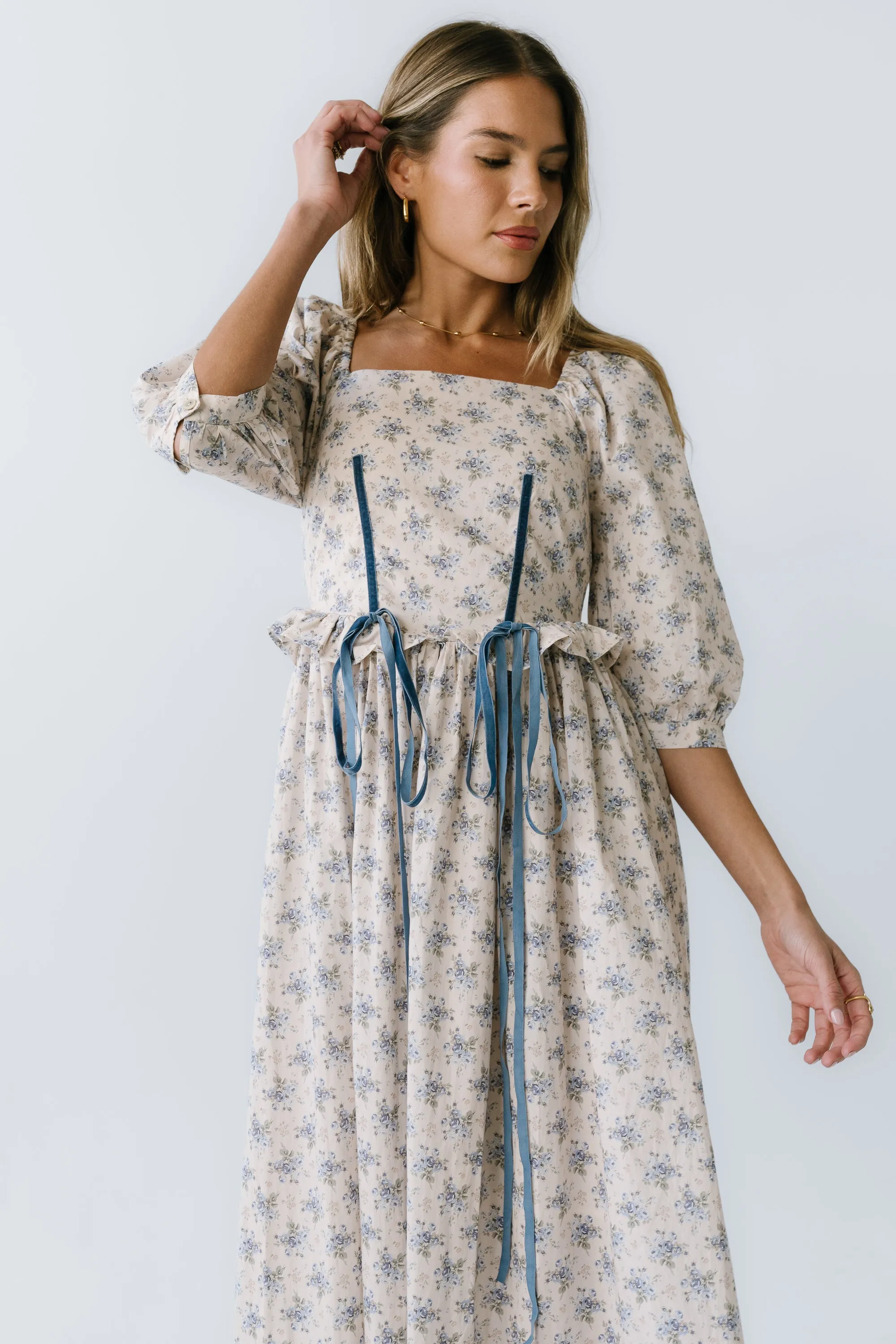 Gloria Floral Midi Dress in Ecru sold by bohme product image thumbnail 4