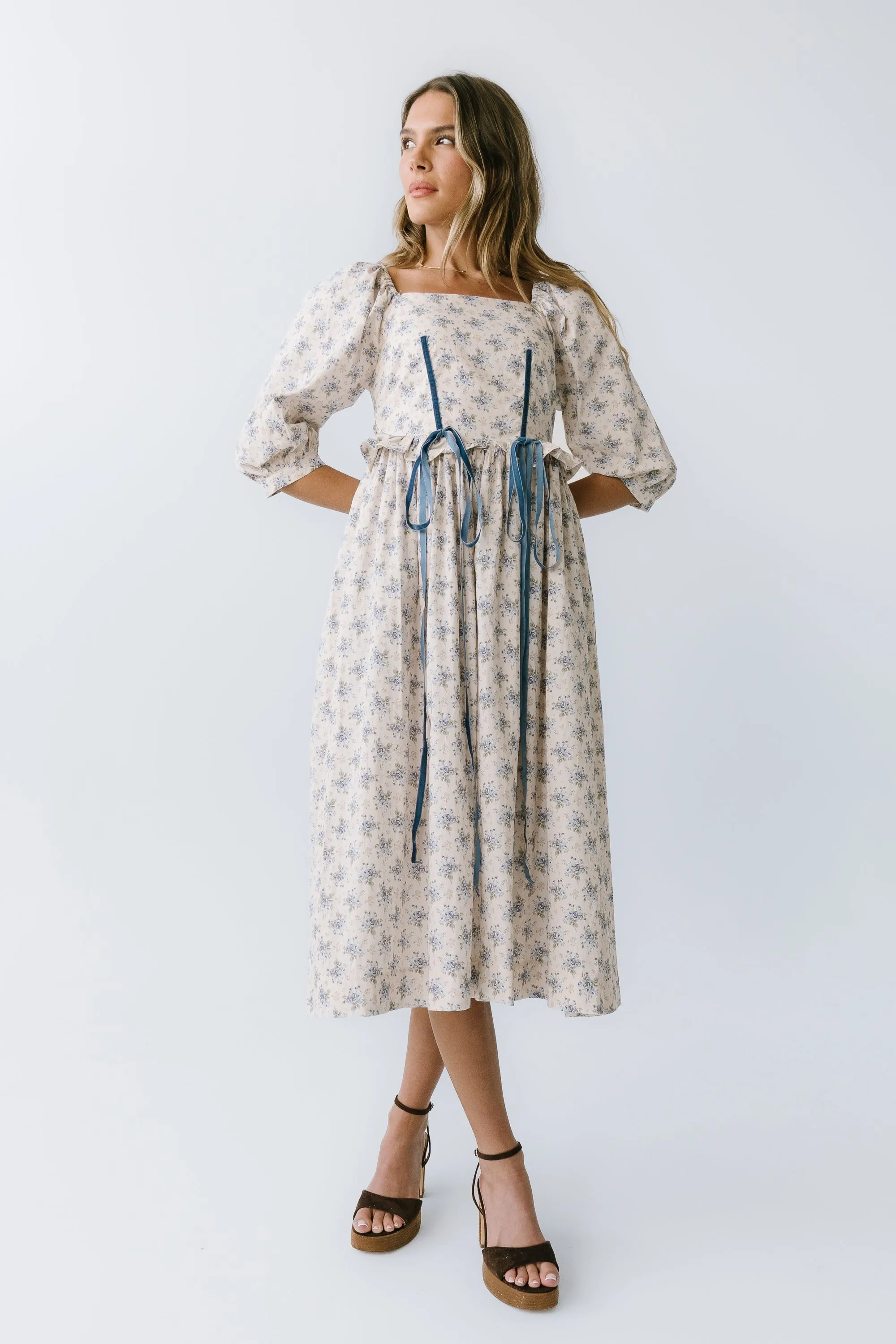 Gloria Floral Midi Dress in Ecru sold by bohme product image thumbnail 5